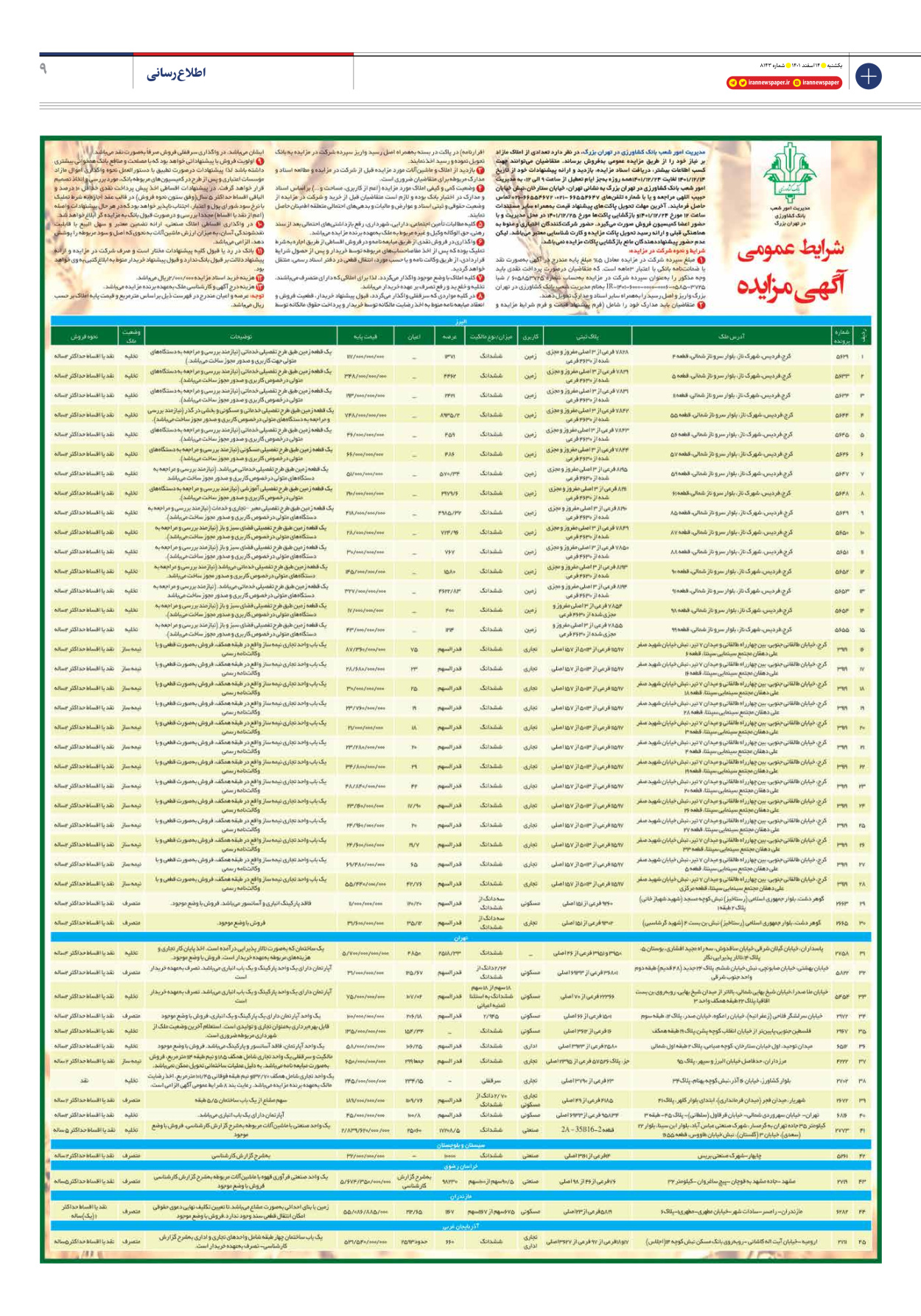 روزنامه ایران - شماره هشت هزار و صد و چهل و سه - ۱۴ اسفند ۱۴۰۱ - صفحه ۹