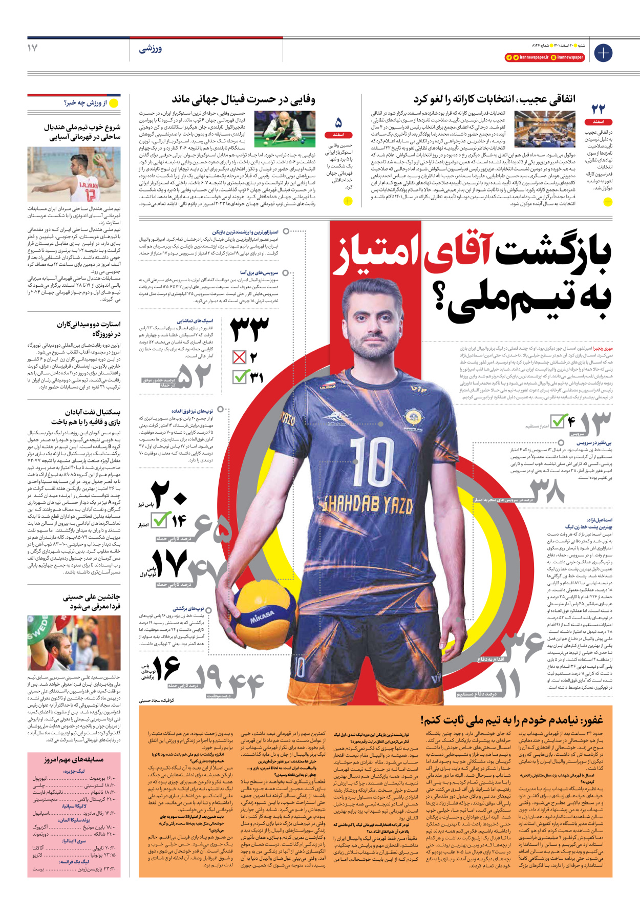 روزنامه ایران - شماره هشت هزار و صد و چهل و شش - ۲۰ اسفند ۱۴۰۱ - صفحه ۱۷