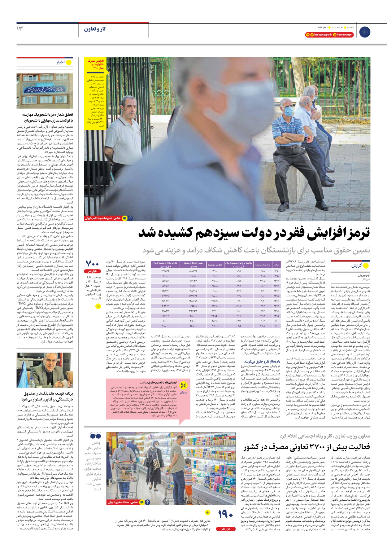 روزنامه ایران - شماره هشت هزار و صد و چهل و نه - ۲۳ اسفند ۱۴۰۱ - صفحه ۱۳