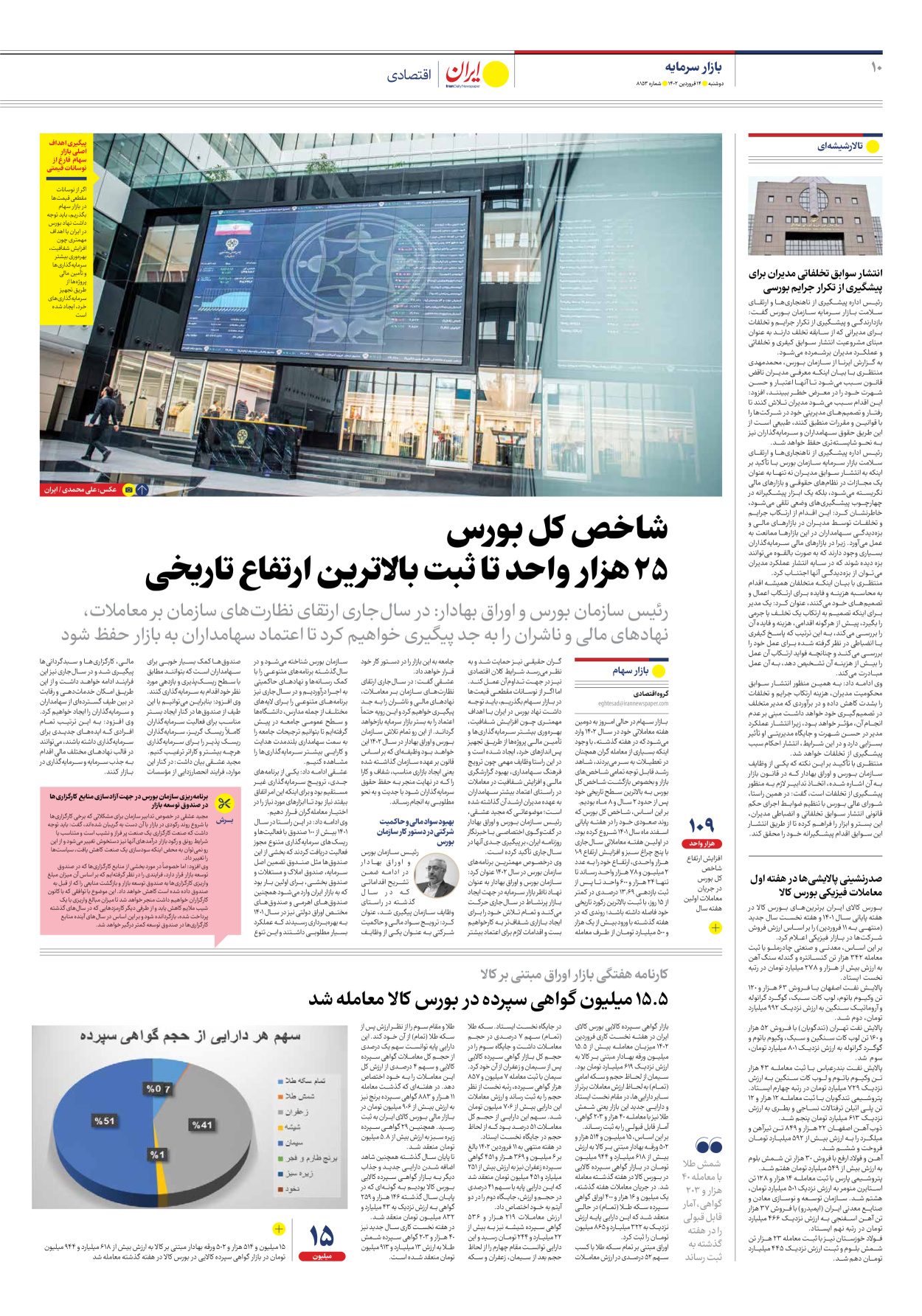 روزنامه ایران - شماره هشت هزار و صد و پنجاه و سه - ۱۴ فروردین ۱۴۰۲ - صفحه ۱۰
