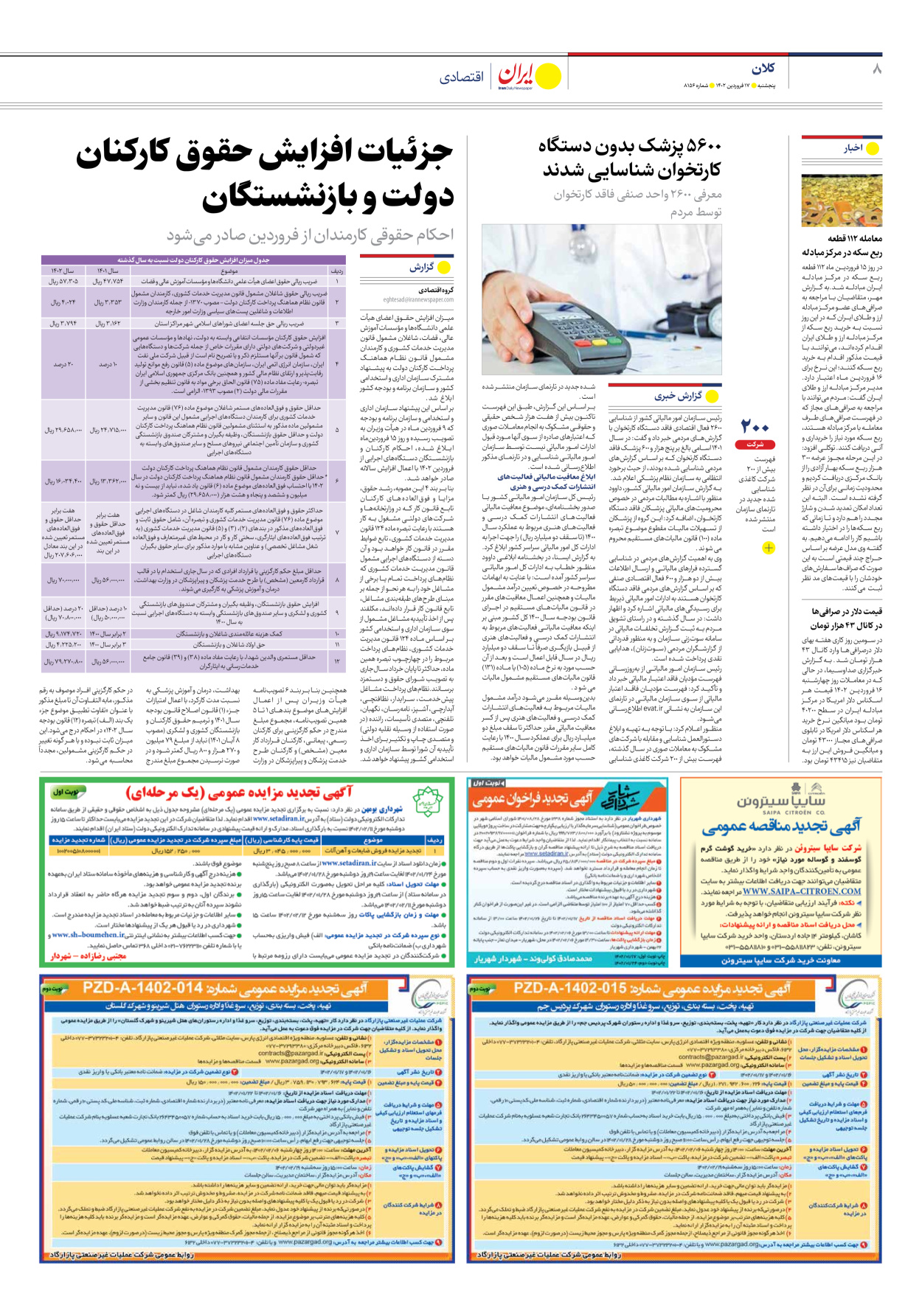 روزنامه ایران - شماره هشت هزار و صد و پنجاه و شش - ۱۷ فروردین ۱۴۰۲ - صفحه ۸