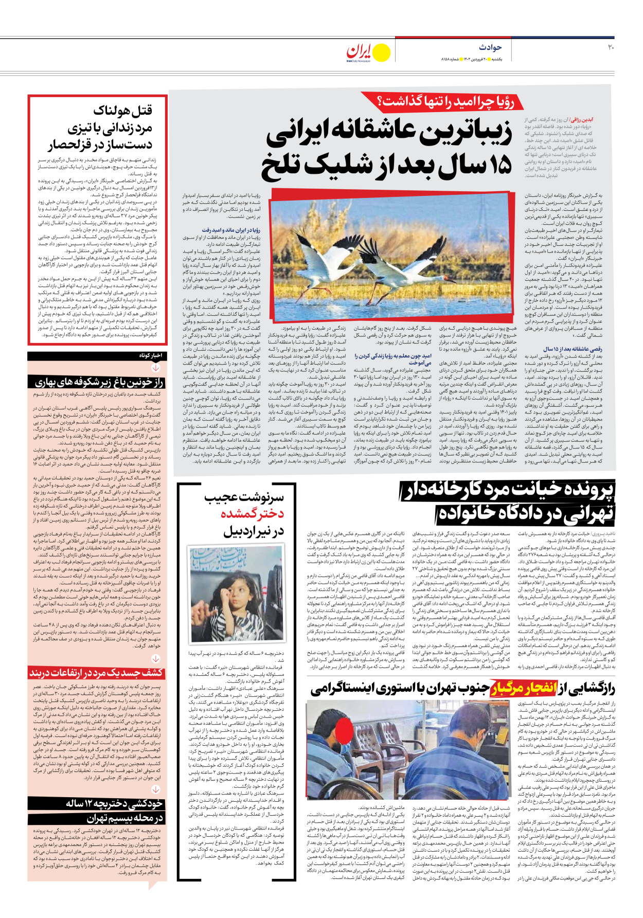 روزنامه ایران - شماره هشت هزار و صد و پنجاه و هشت - ۲۰ فروردین ۱۴۰۲ - صفحه ۲۰