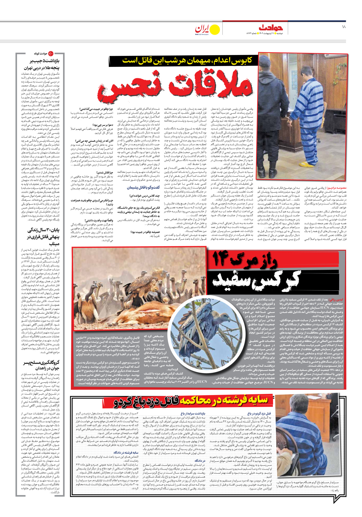 روزنامه ایران - شماره هشت هزار و صد و هفتاد و سه - ۱۱ اردیبهشت ۱۴۰۲ - صفحه ۱۸