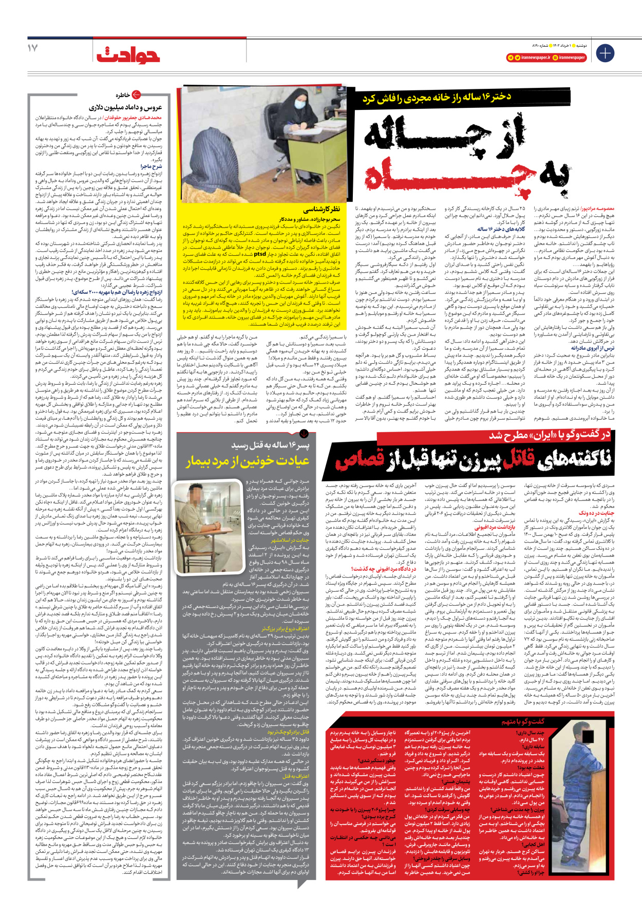 روزنامه ایران - شماره هشت هزار و صد و نود - ۰۱ خرداد ۱۴۰۲ - صفحه ۱۷