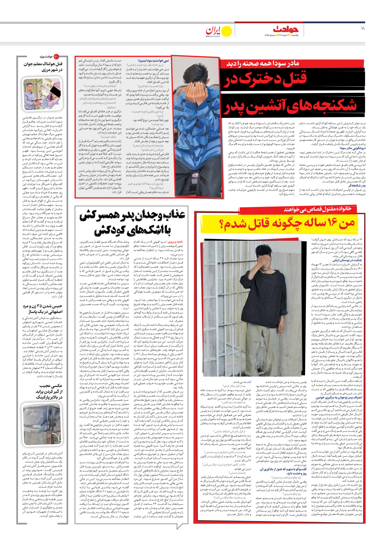 روزنامه ایران - شماره هشت هزار و صد و نود و پنج - ۰۷ خرداد ۱۴۰۲ - صفحه ۱۸