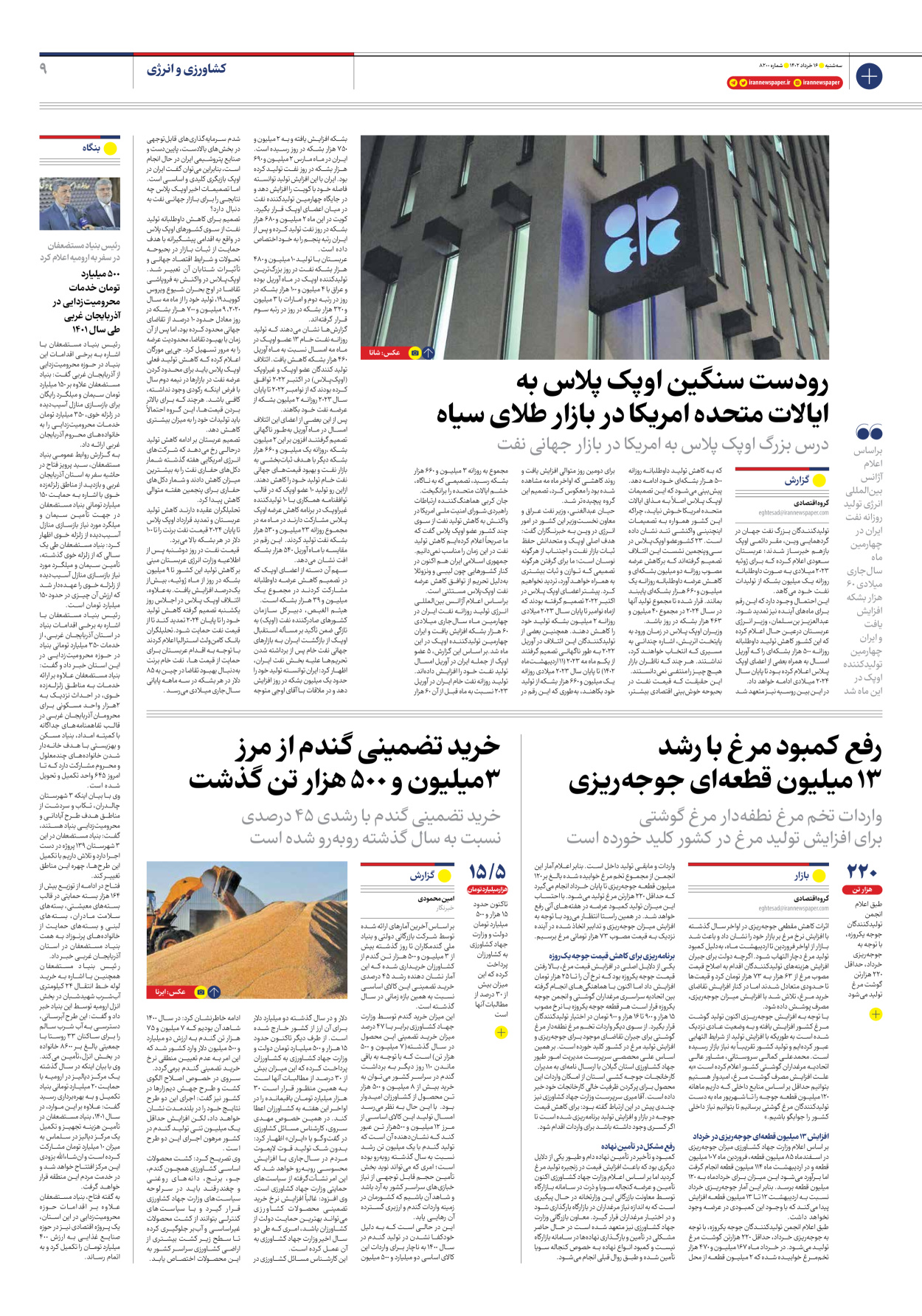 روزنامه ایران - شماره هشت هزار و دویست - ۱۶ خرداد ۱۴۰۲ - صفحه ۹