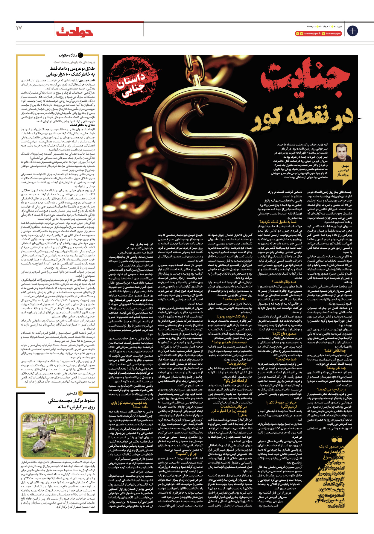 روزنامه ایران - شماره هشت هزار و دویست و یک - ۱۷ خرداد ۱۴۰۲ - صفحه ۱۷