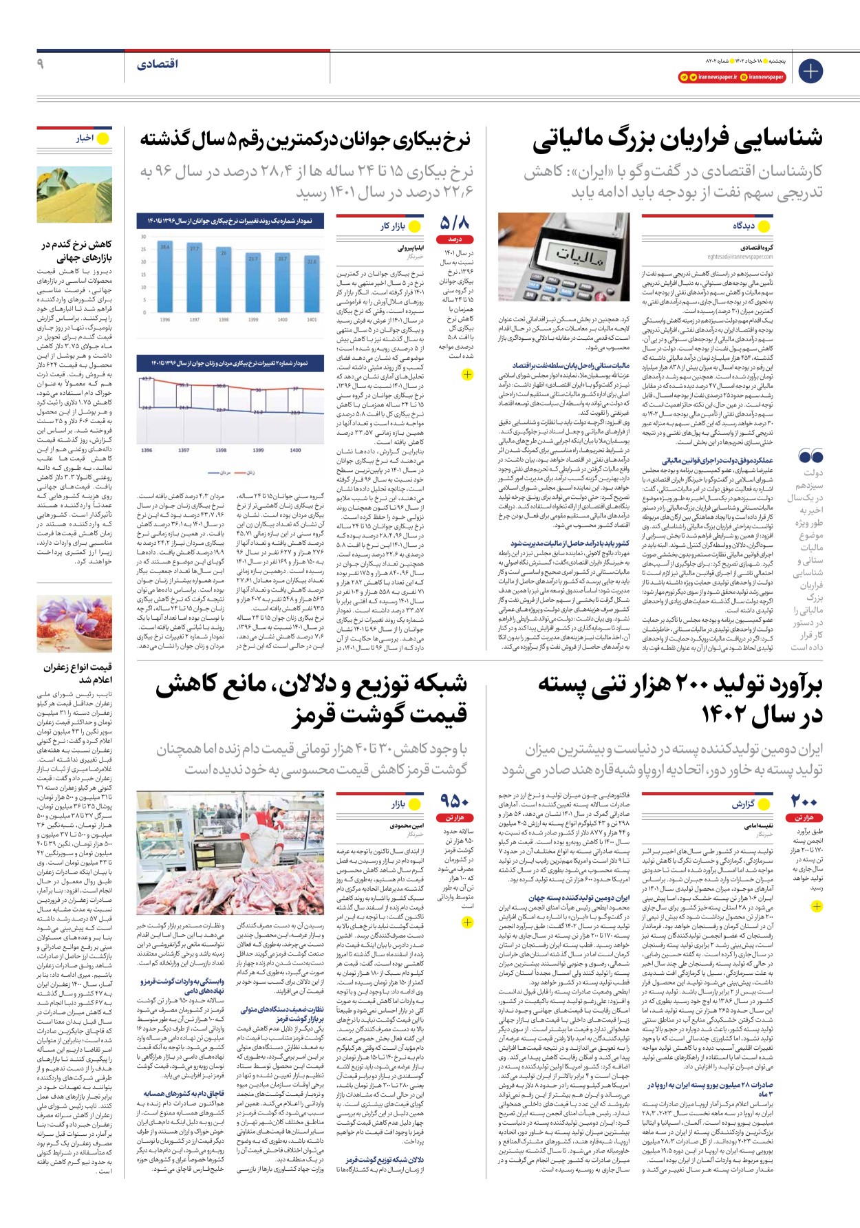 روزنامه ایران - شماره هشت هزار و دویست و دو - ۱۸ خرداد ۱۴۰۲ - صفحه ۹