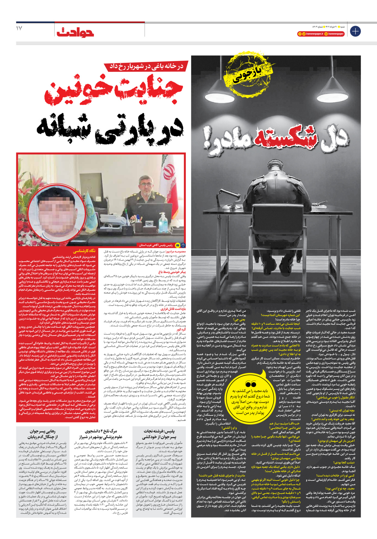 روزنامه ایران - شماره هشت هزار و دویست و سه - ۲۰ خرداد ۱۴۰۲ - صفحه ۱۷