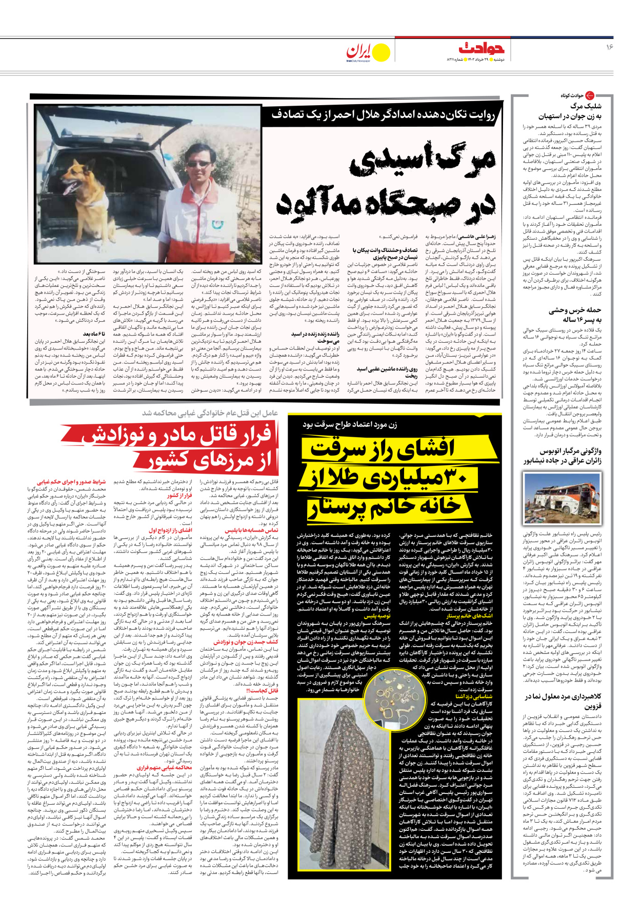روزنامه ایران - شماره هشت هزار و دویست و یازده - ۲۹ خرداد ۱۴۰۲ - صفحه ۱۶