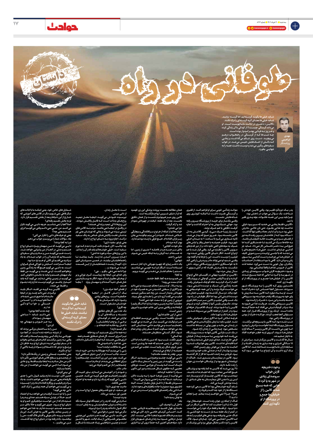 روزنامه ایران - شماره هشت هزار و دویست و دوازده - ۳۰ خرداد ۱۴۰۲ - صفحه ۱۷