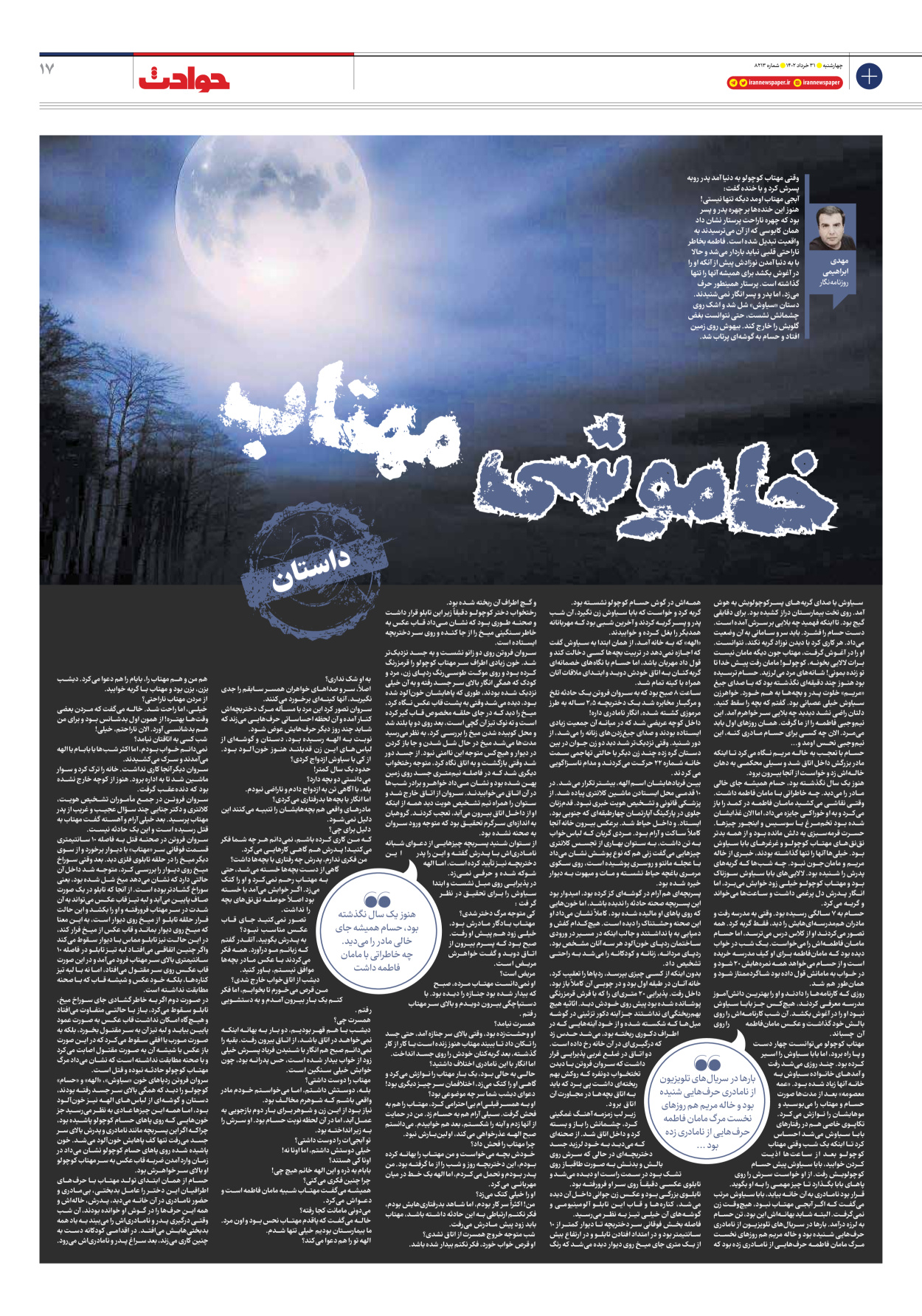 روزنامه ایران - شماره هشت هزار و دویست و سیزده - ۳۱ خرداد ۱۴۰۲ - صفحه ۱۷