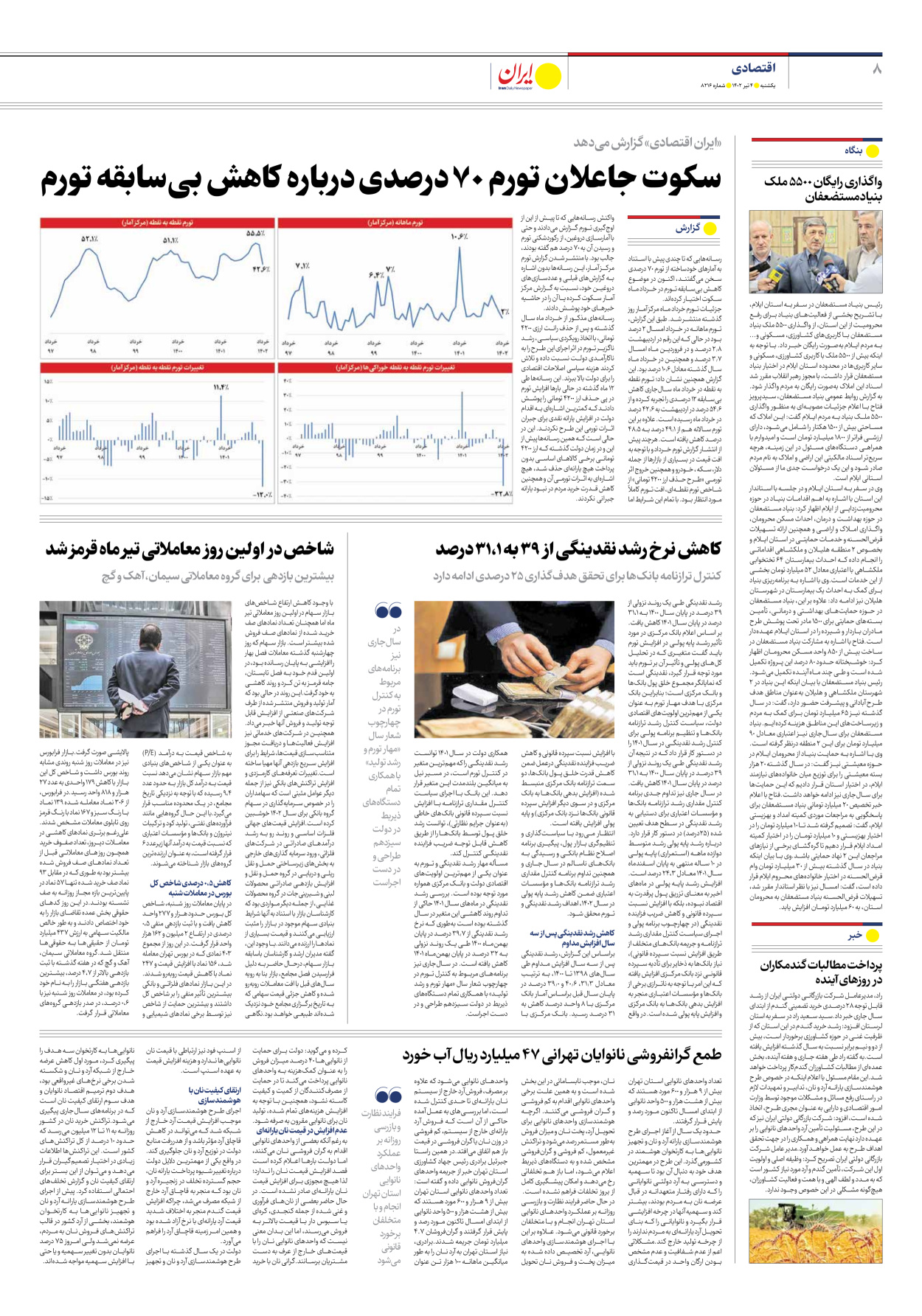 روزنامه ایران - شماره هشت هزار و دویست و شانزده - ۰۴ تیر ۱۴۰۲ - صفحه ۸