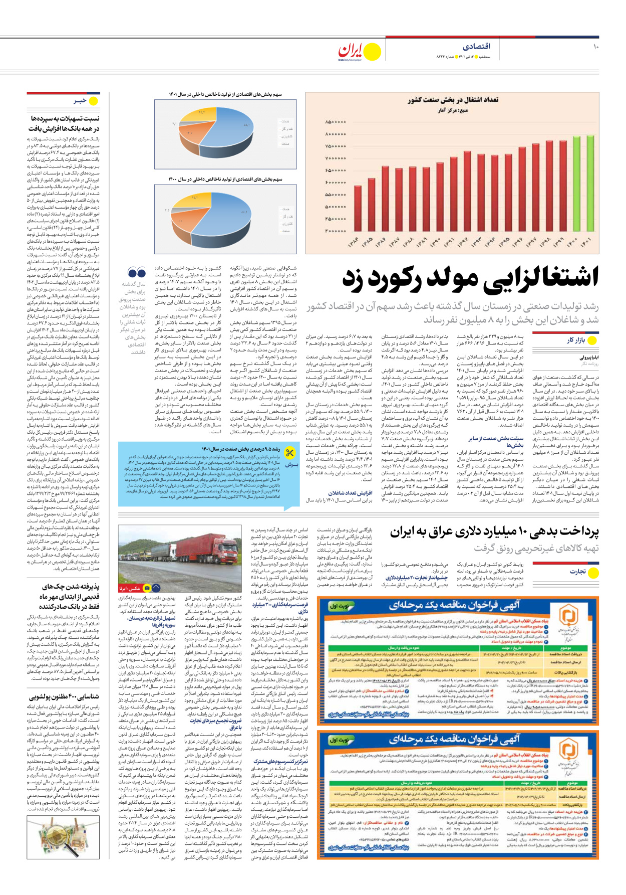 روزنامه ایران - شماره هشت هزار و دویست و بیست و سه - ۱۳ تیر ۱۴۰۲ - صفحه ۱۰
