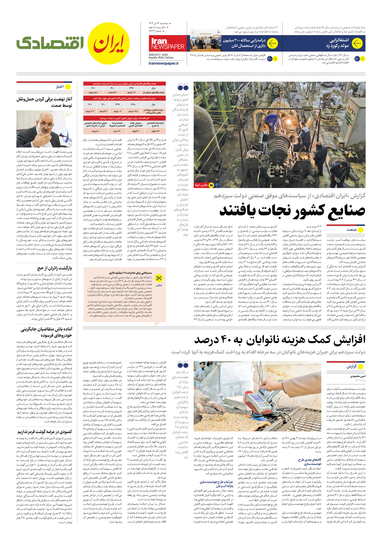 روزنامه ایران - شماره هشت هزار و دویست و بیست و سه - ۱۳ تیر ۱۴۰۲ - صفحه ۷