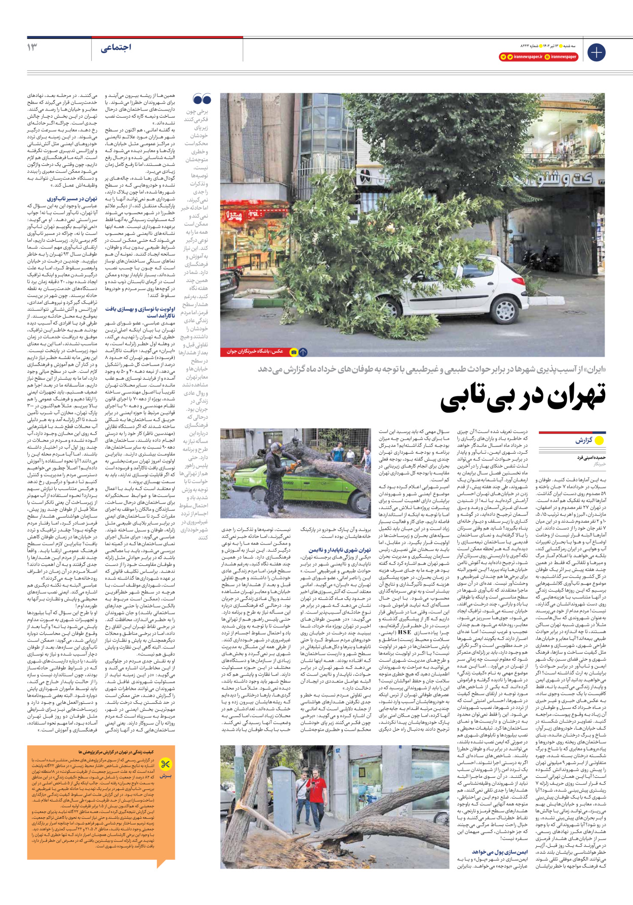 روزنامه ایران - شماره هشت هزار و دویست و بیست و سه - ۱۳ تیر ۱۴۰۲ - صفحه ۱۳