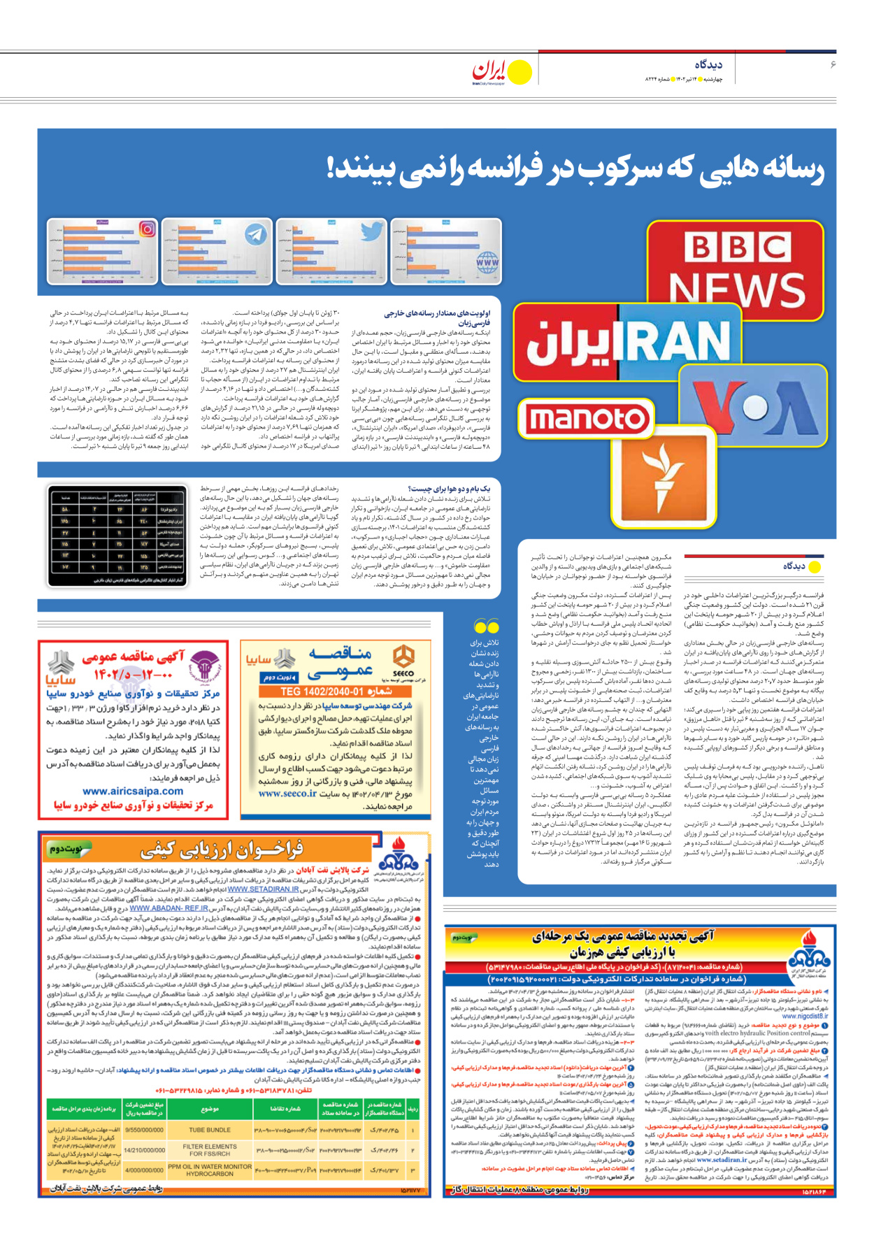 روزنامه ایران - شماره هشت هزار و دویست و بیست و چهار - ۱۴ تیر ۱۴۰۲ - صفحه ۶