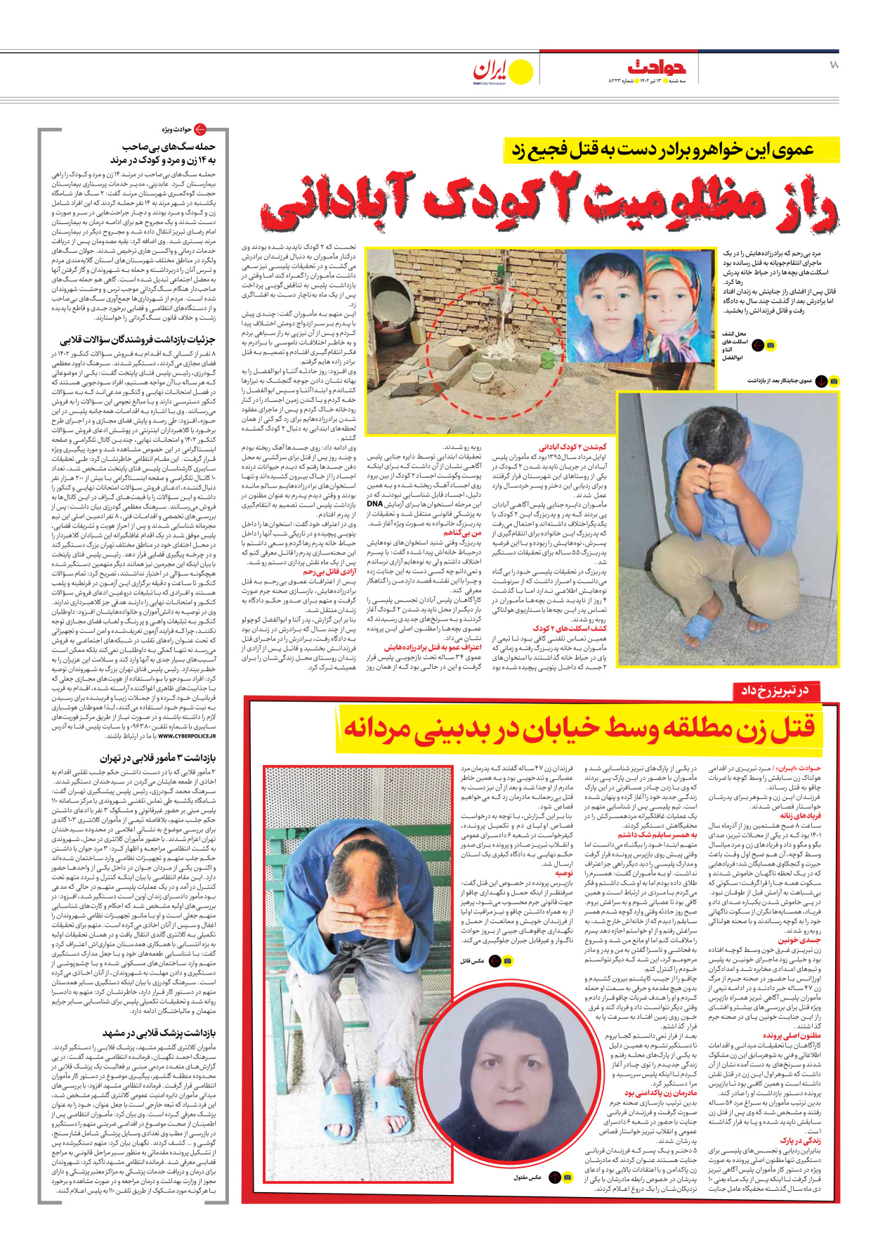 روزنامه ایران - شماره هشت هزار و دویست و بیست و سه - ۱۳ تیر ۱۴۰۲ - صفحه ۱۸