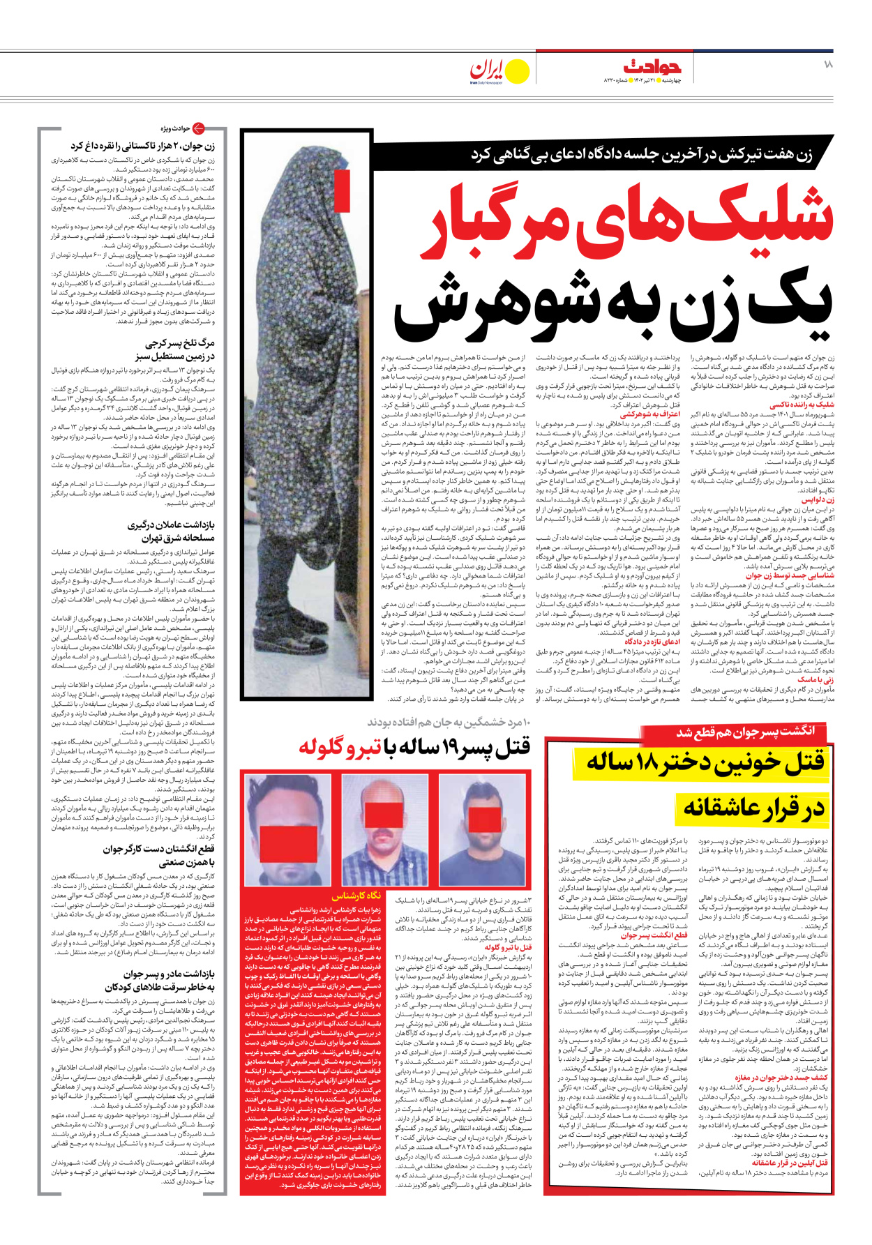 روزنامه ایران - شماره هشت هزار و دویست و سی - ۲۱ تیر ۱۴۰۲ - صفحه ۱۸
