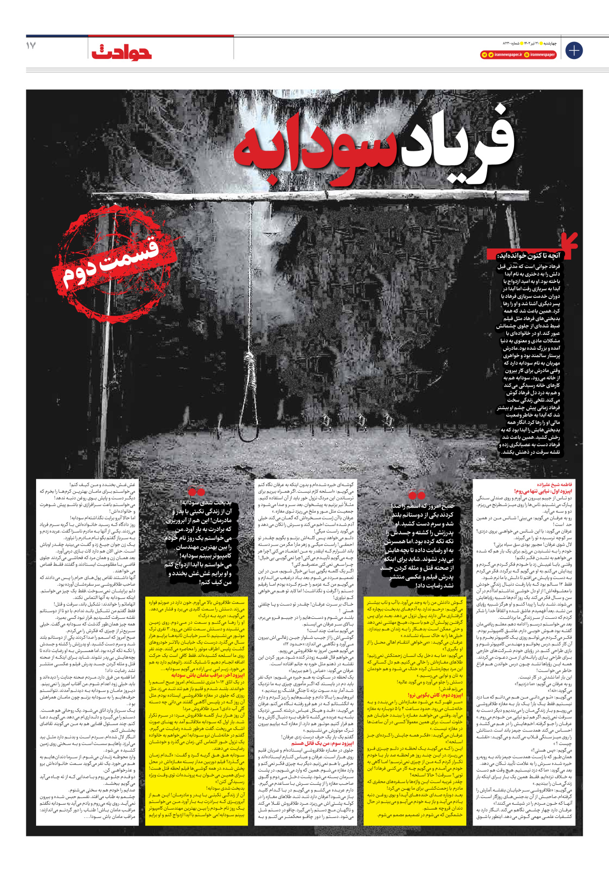 روزنامه ایران - شماره هشت هزار و دویست و سی - ۲۱ تیر ۱۴۰۲ - صفحه ۱۷