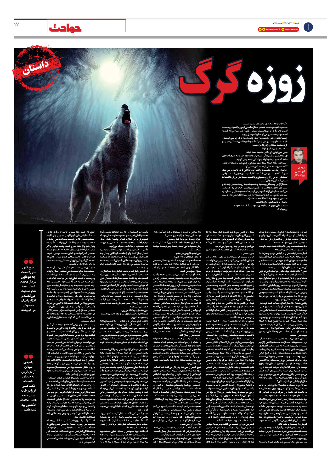 روزنامه ایران - شماره هشت هزار و دویست و سی و دو - ۲۴ تیر ۱۴۰۲ - صفحه ۱۷