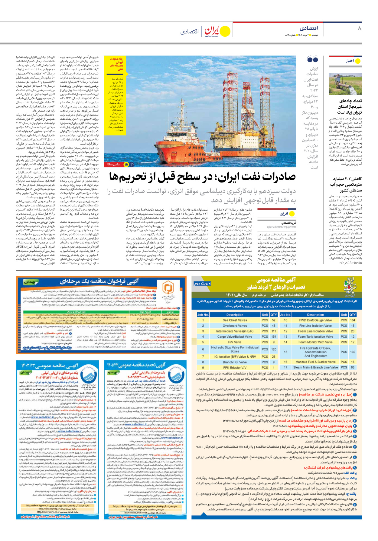 روزنامه ایران - شماره هشت هزار و دویست و چهل - ۰۲ مرداد ۱۴۰۲ - صفحه ۸