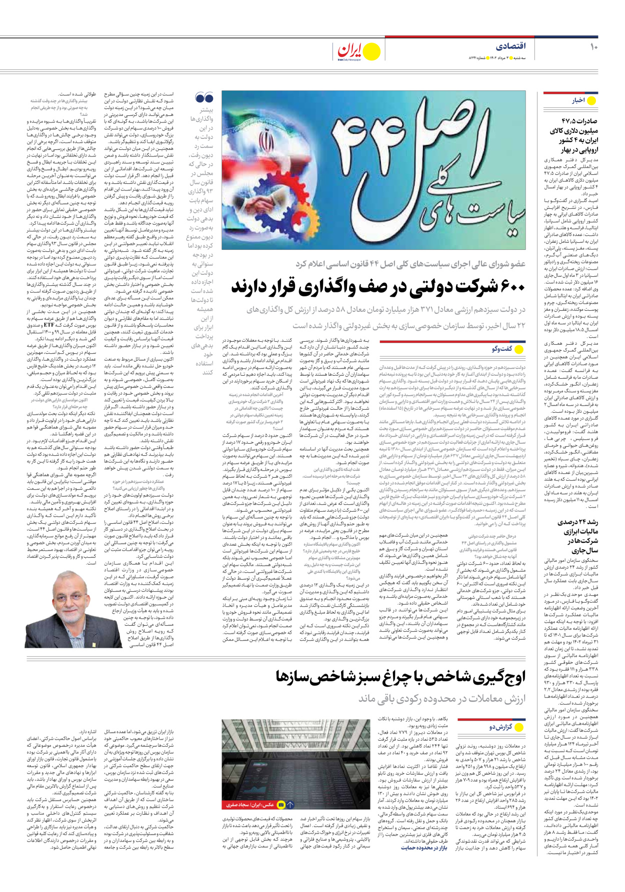 روزنامه ایران - شماره هشت هزار و دویست و چهل و یک - ۰۳ مرداد ۱۴۰۲ - صفحه ۱۰