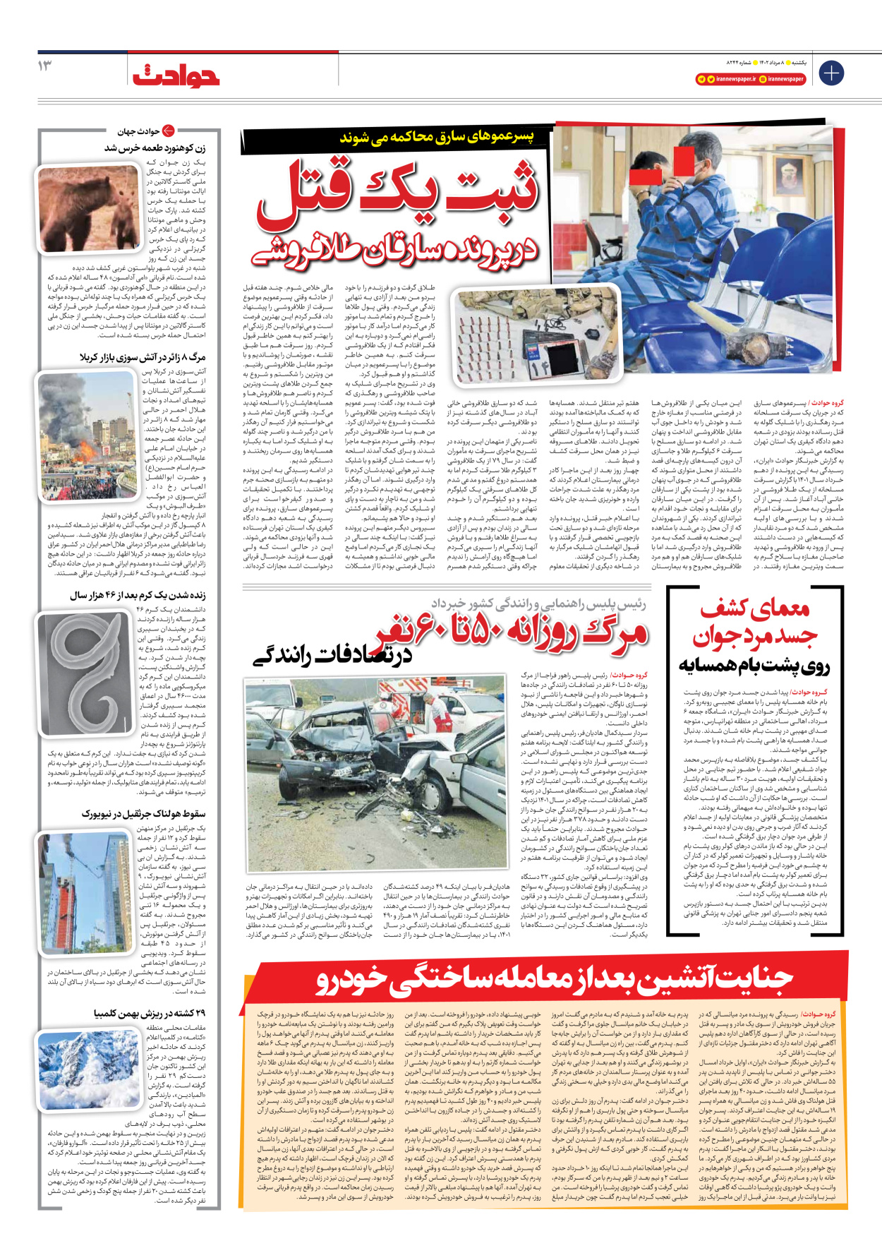 روزنامه ایران - شماره هشت هزار و دویست و چهل و چهار - ۰۸ مرداد ۱۴۰۲ - صفحه ۱۳