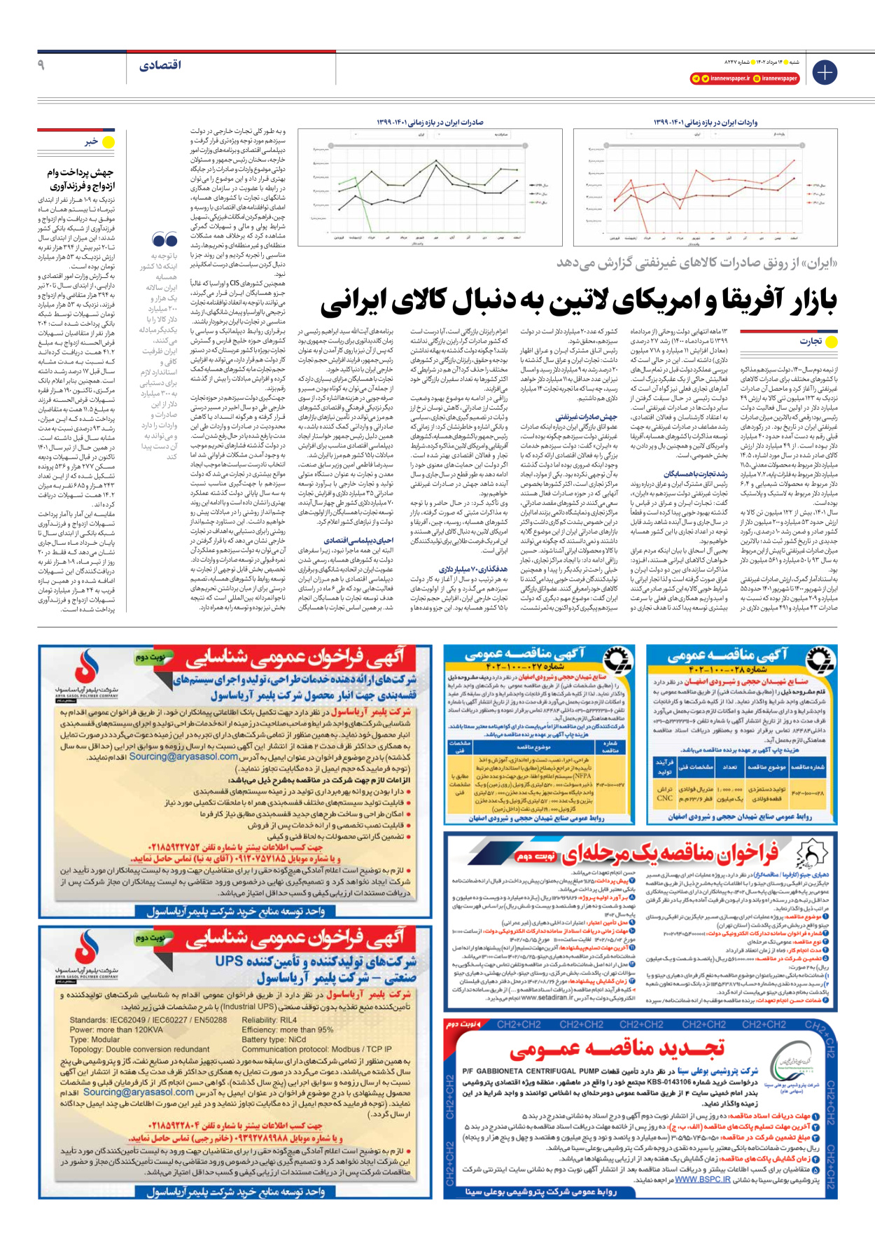 روزنامه ایران - شماره هشت هزار و دویست و چهل و هفت - ۱۴ مرداد ۱۴۰۲ - صفحه ۹