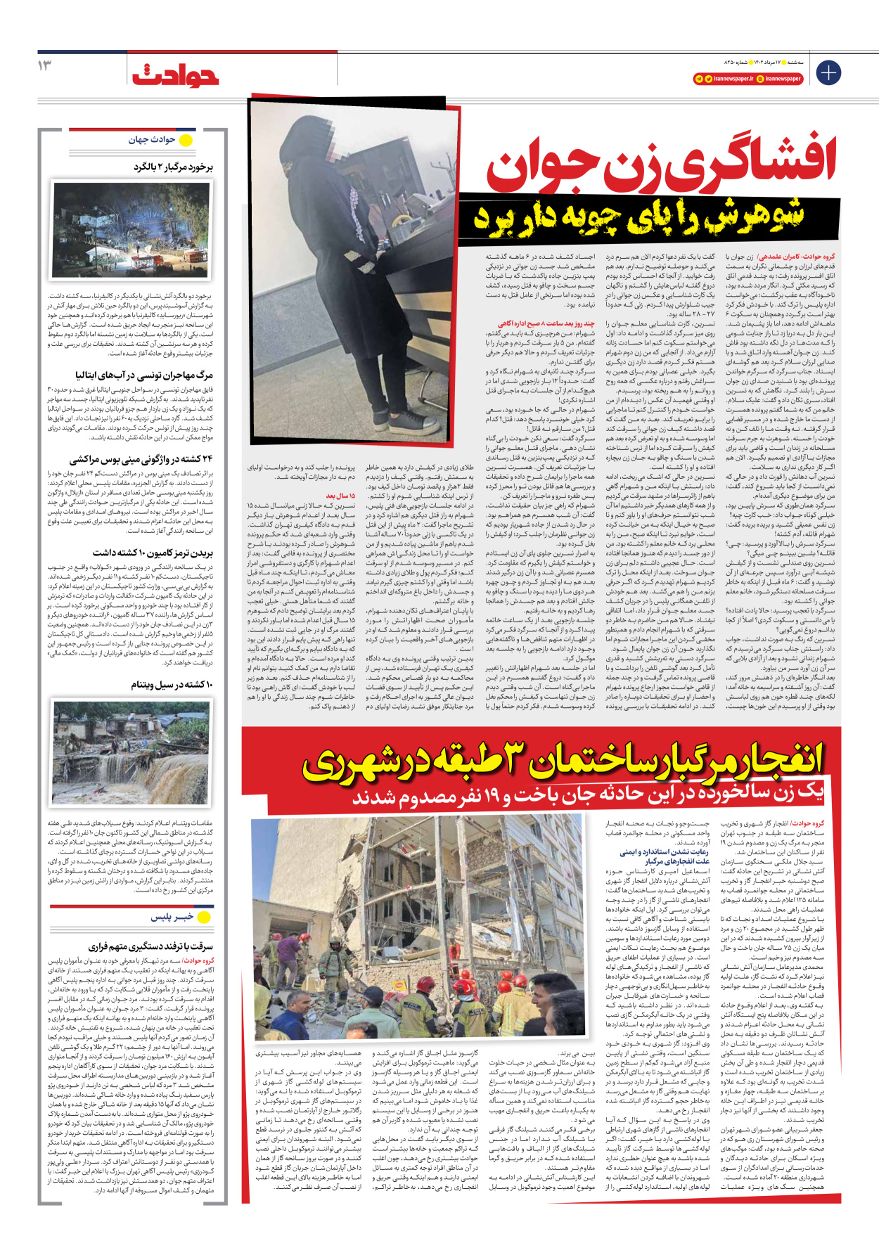 روزنامه ایران - شماره هشت هزار و دویست و پنجاه - ۱۷ مرداد ۱۴۰۲ - صفحه ۱۳
