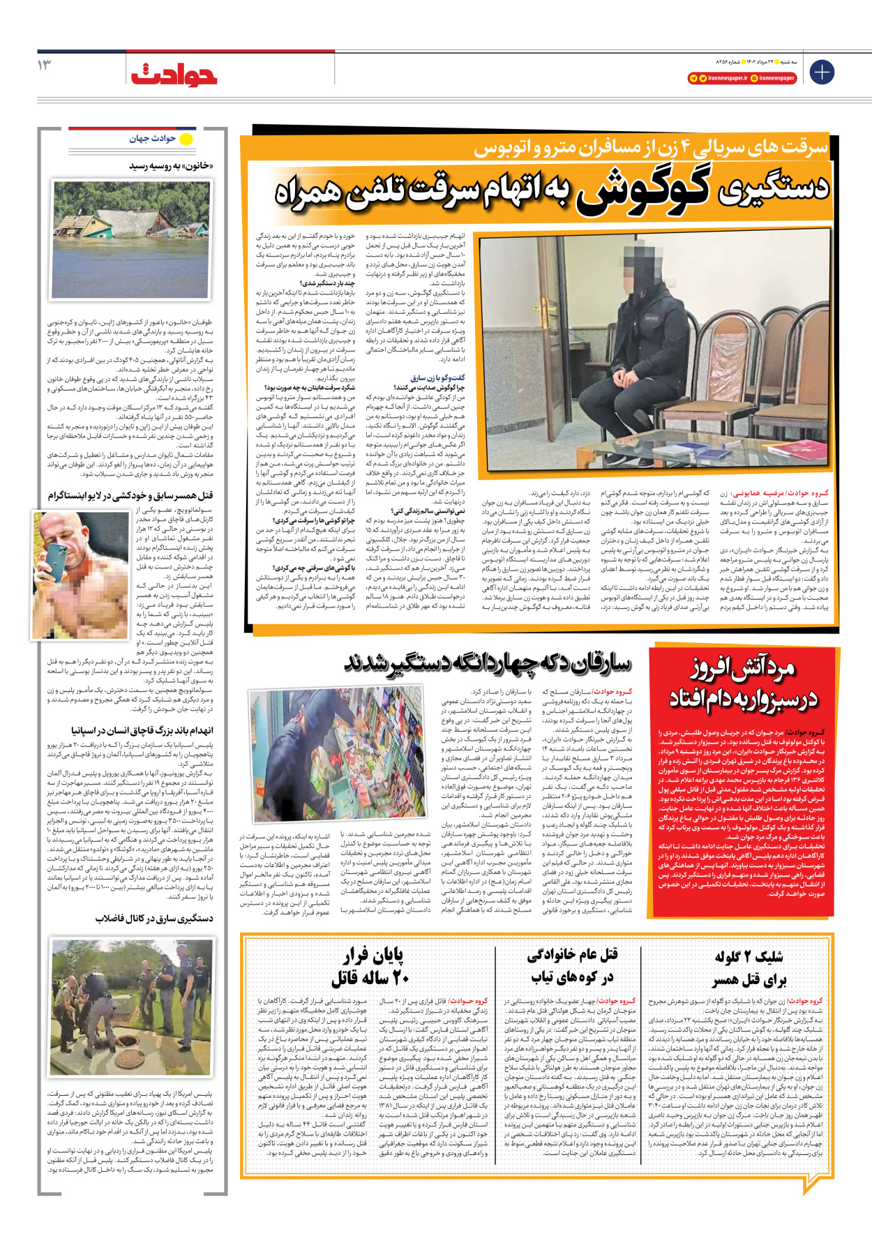 روزنامه ایران - شماره هشت هزار و دویست و پنجاه و شش - ۲۴ مرداد ۱۴۰۲ - صفحه ۱۳