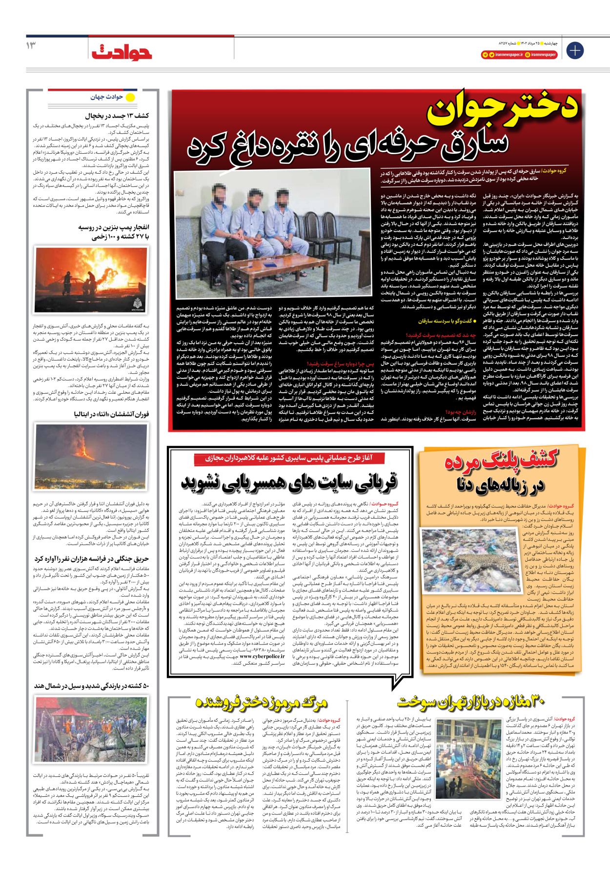 روزنامه ایران - شماره هشت هزار و دویست و پنجاه و هفت - ۲۵ مرداد ۱۴۰۲ - صفحه ۱۳