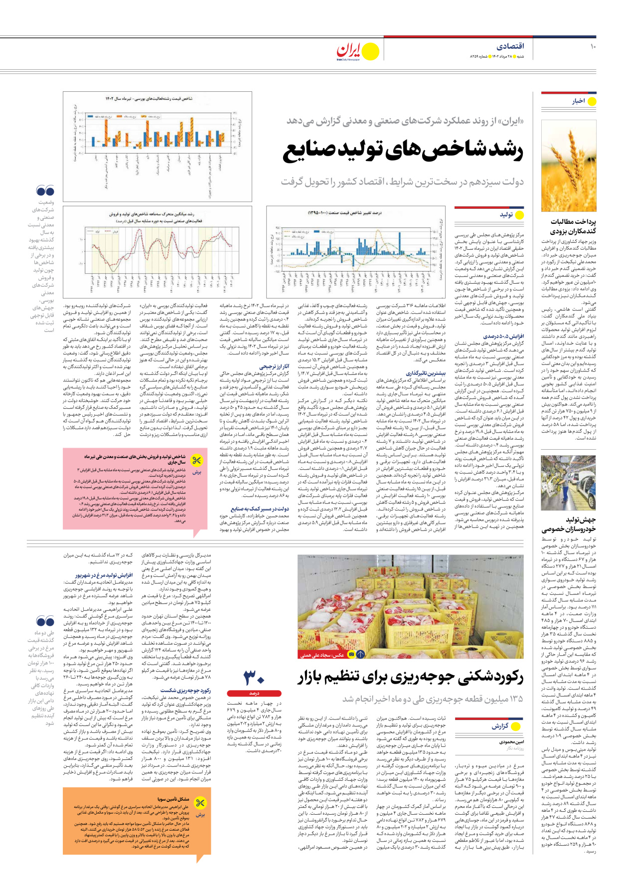 روزنامه ایران - شماره هشت هزار و دویست و پنجاه و نه - ۲۸ مرداد ۱۴۰۲ - صفحه ۱۰