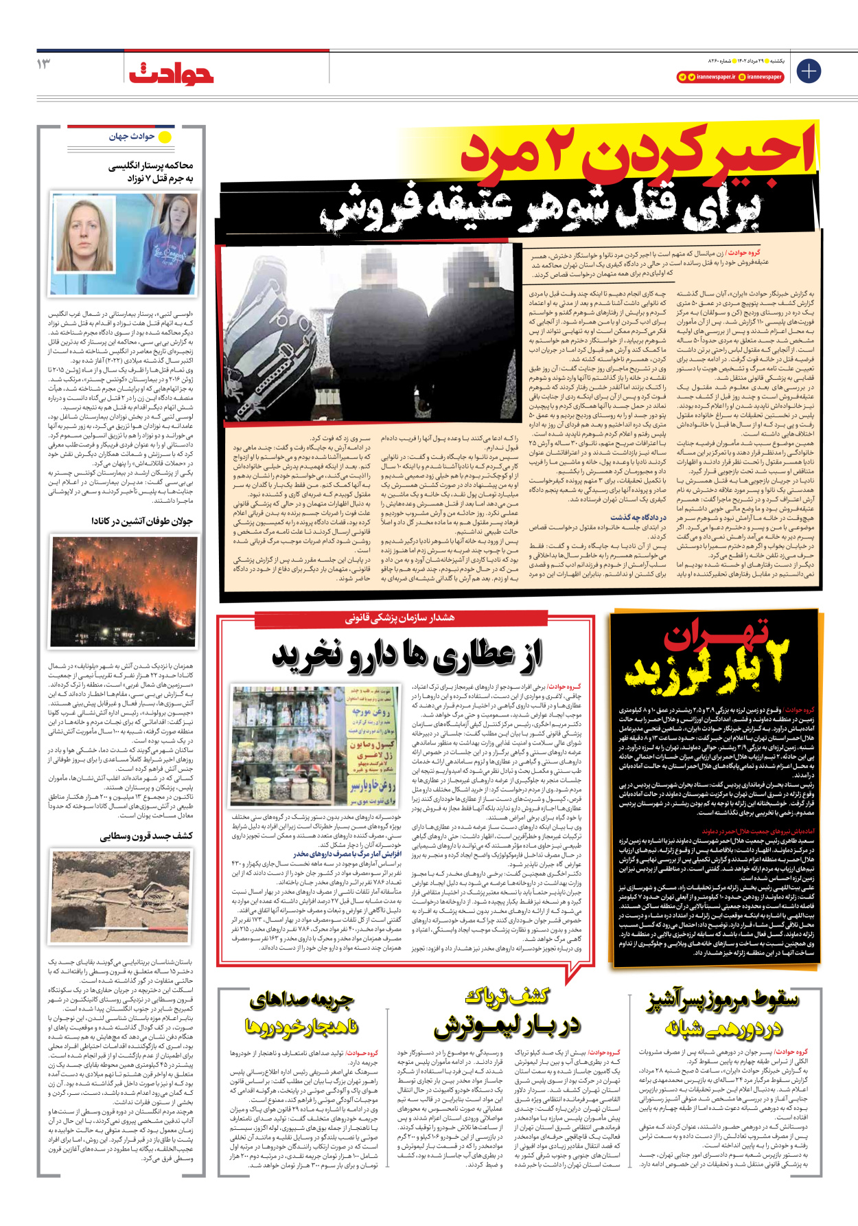 روزنامه ایران - شماره هشت هزار و دویست و شصت - ۲۹ مرداد ۱۴۰۲ - صفحه ۱۳