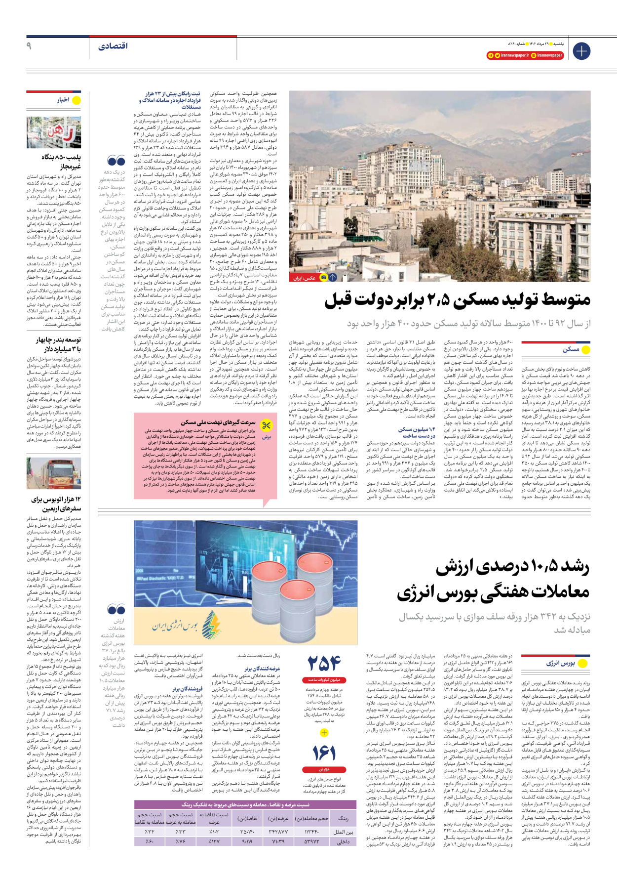 روزنامه ایران - شماره هشت هزار و دویست و شصت - ۲۹ مرداد ۱۴۰۲ - صفحه ۹