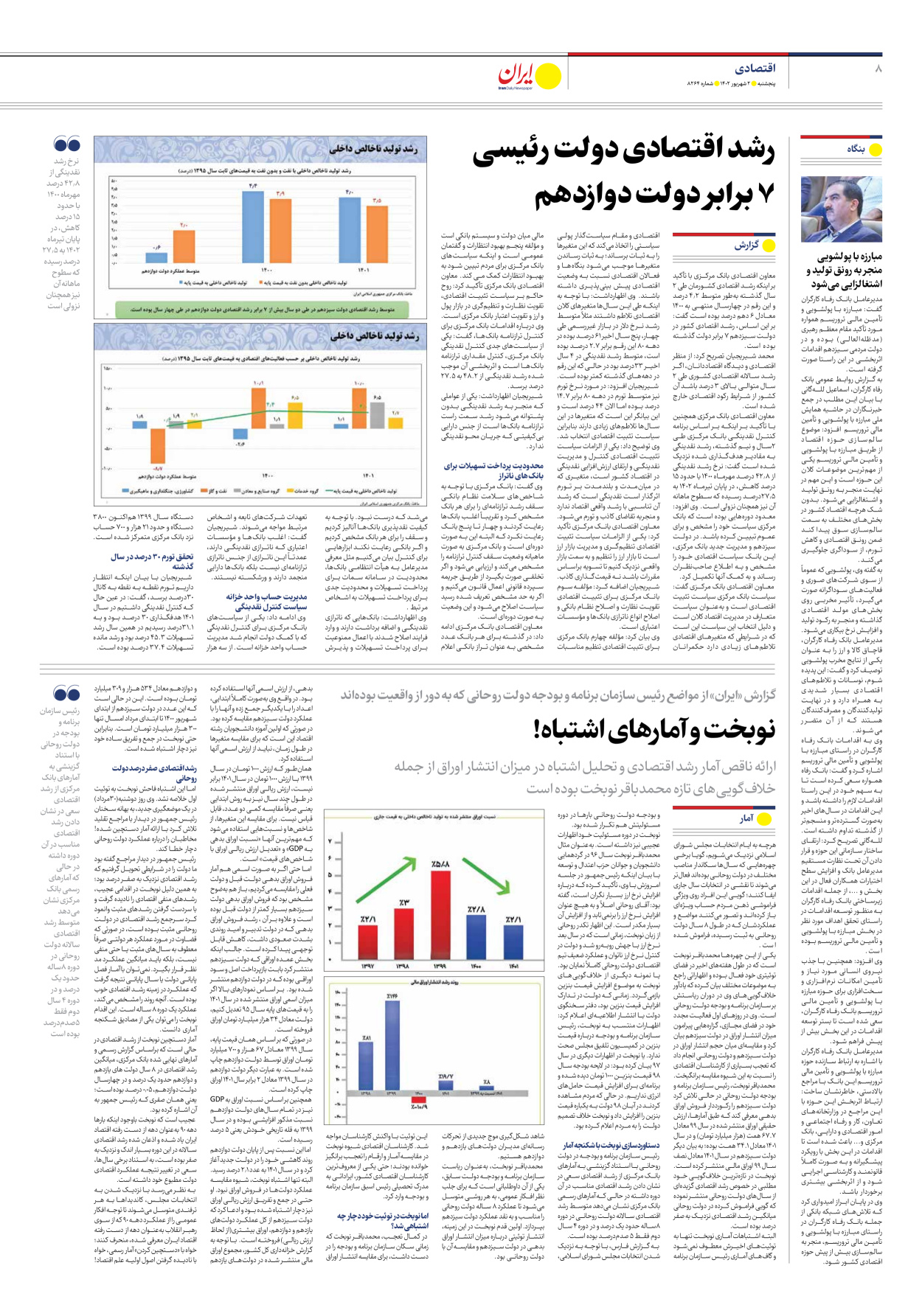 روزنامه ایران - شماره هشت هزار و دویست و شصت و چهار - ۰۲ شهریور ۱۴۰۲ - صفحه ۸
