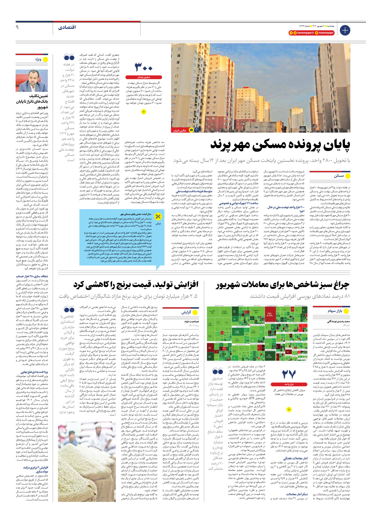 روزنامه ایران - شماره هشت هزار و دویست و شصت و چهار - ۰۲ شهریور ۱۴۰۲ - صفحه ۹