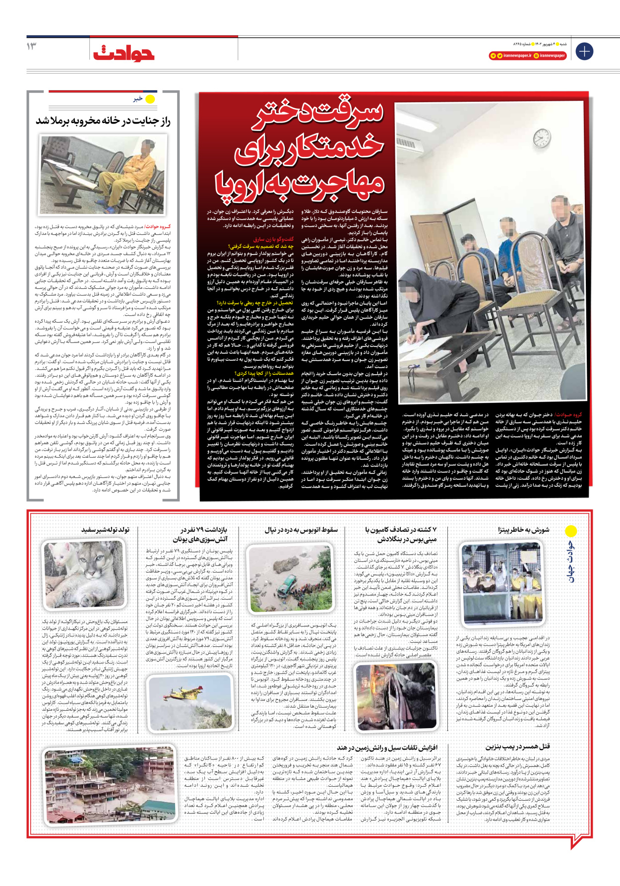 روزنامه ایران - شماره هشت هزار و دویست و شصت و پنج - ۰۴ شهریور ۱۴۰۲ - صفحه ۱۳