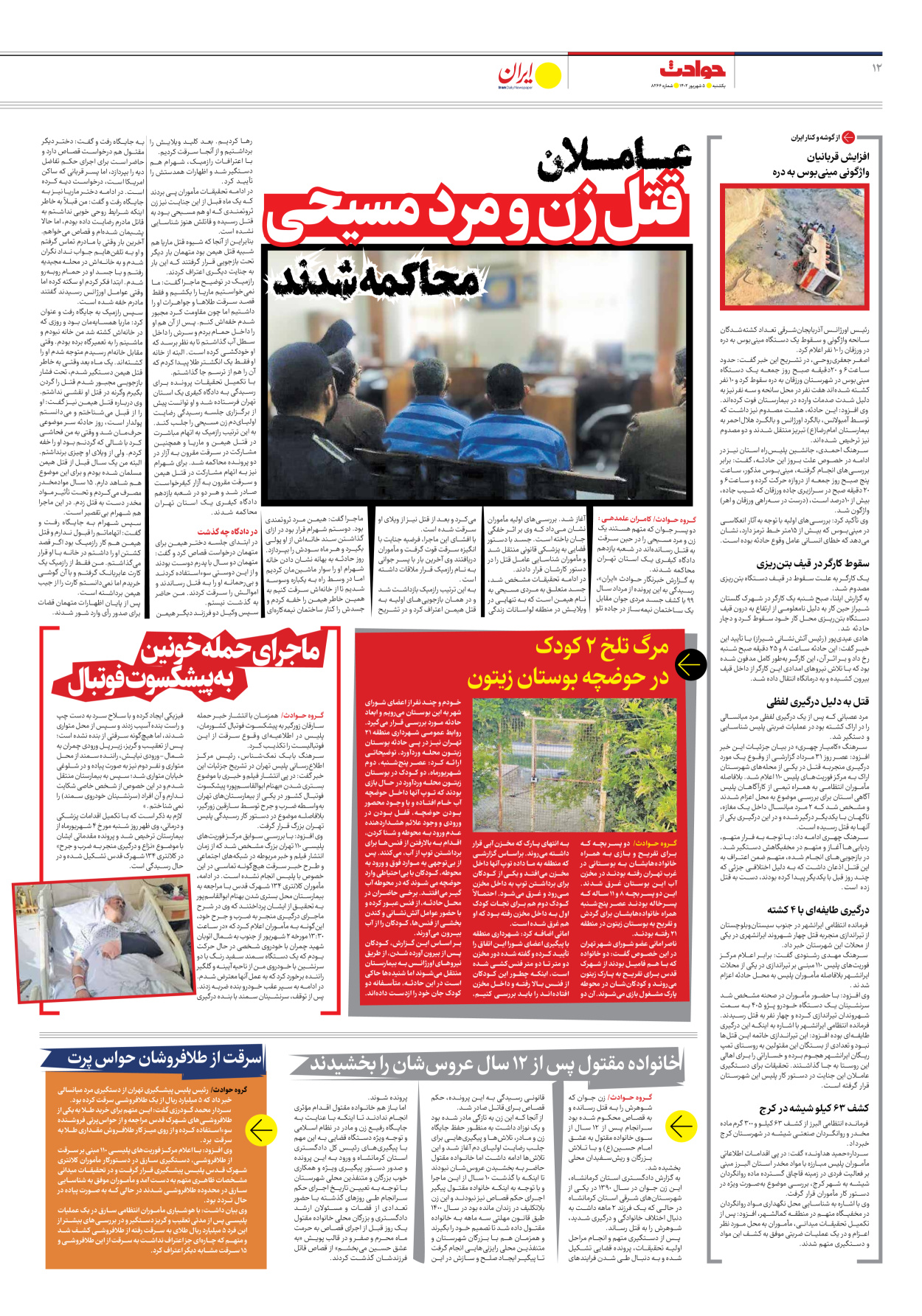 روزنامه ایران - شماره هشت هزار و دویست و شصت و شش - ۰۵ شهریور ۱۴۰۲ - صفحه ۱۲