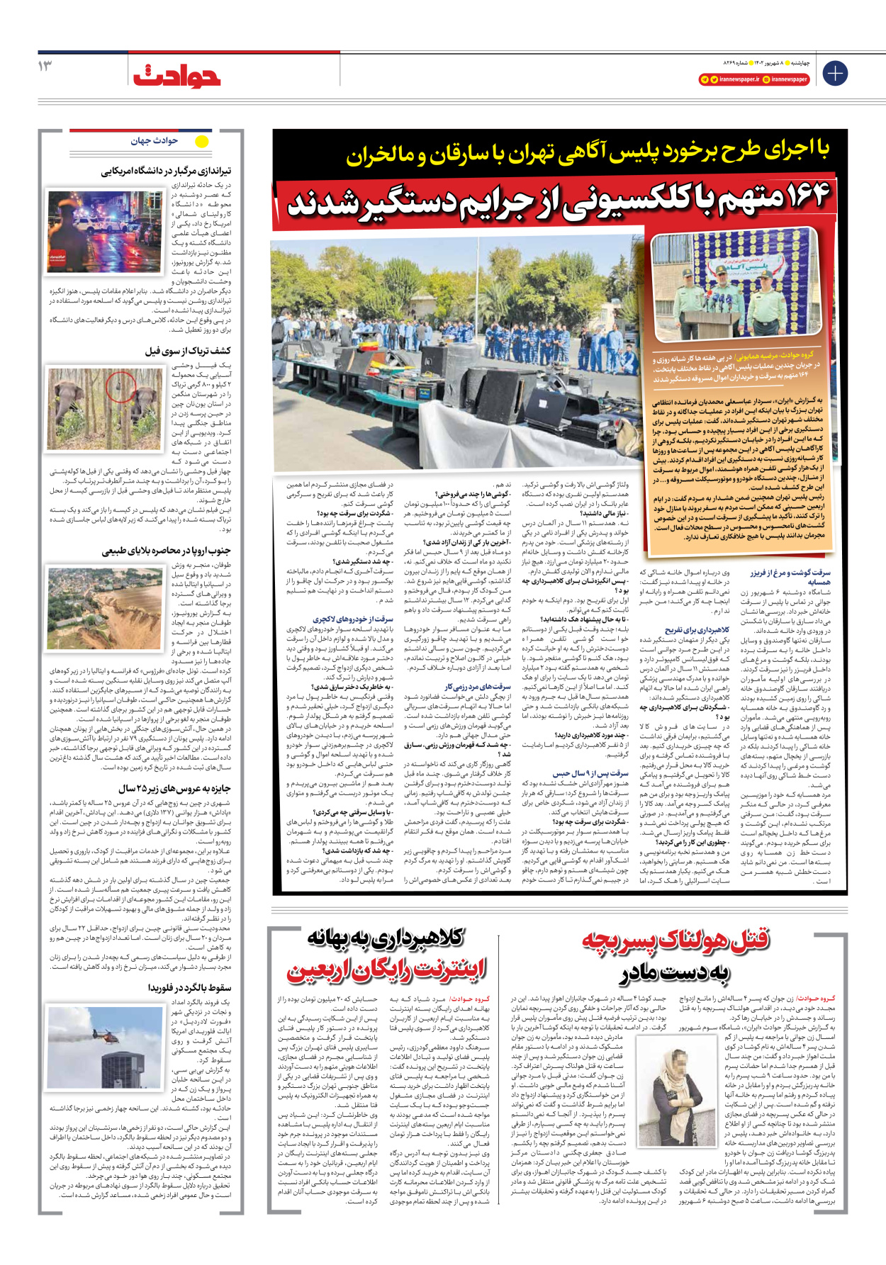 روزنامه ایران - شماره هشت هزار و دویست و شصت و نه - ۰۸ شهریور ۱۴۰۲ - صفحه ۱۳