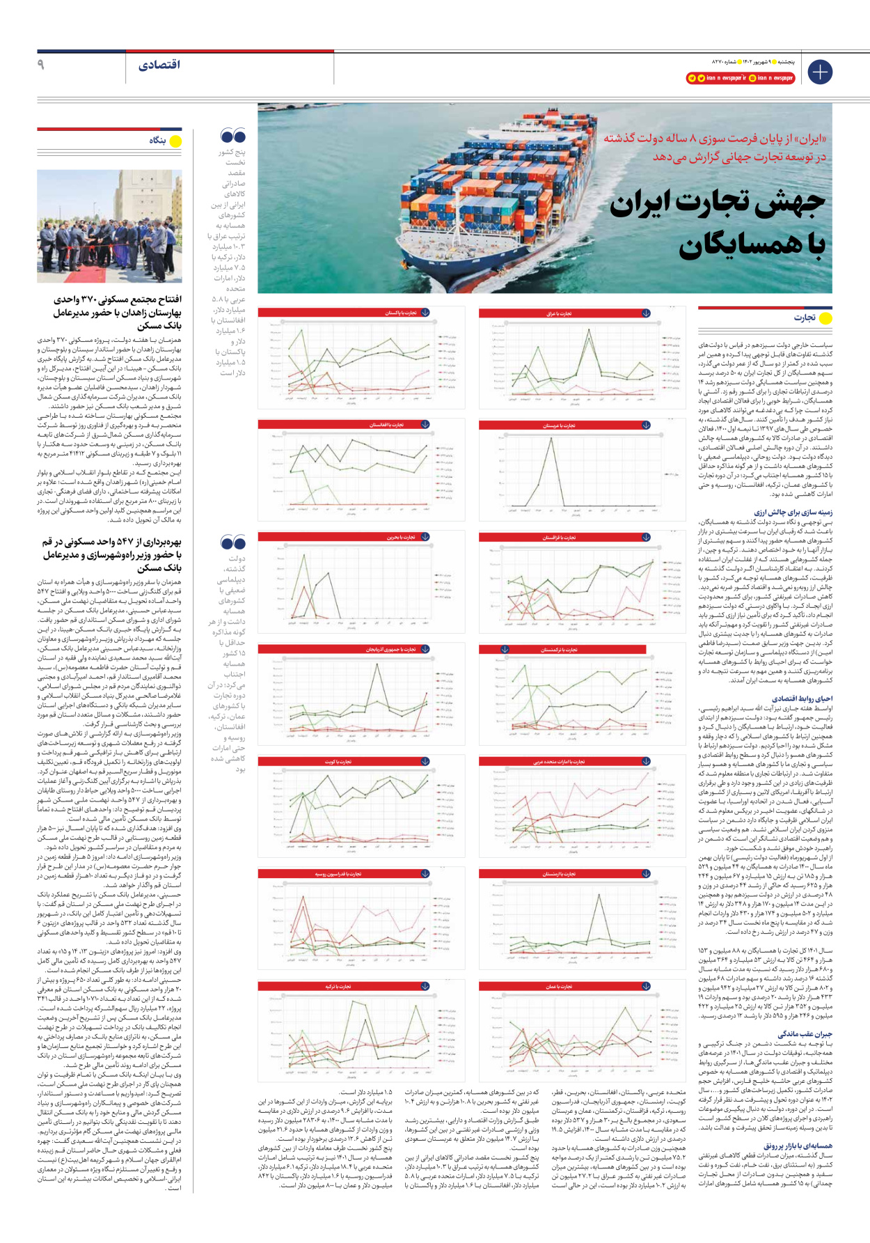 روزنامه ایران - شماره هشت هزار و دویست و هفتاد - ۰۹ شهریور ۱۴۰۲ - صفحه ۹