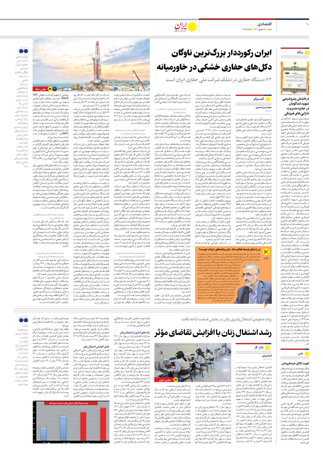 روزنامه ایران - شماره هشت هزار و دویست و هفتاد و پنج - ۱۸ شهریور ۱۴۰۲ - صفحه ۱۰