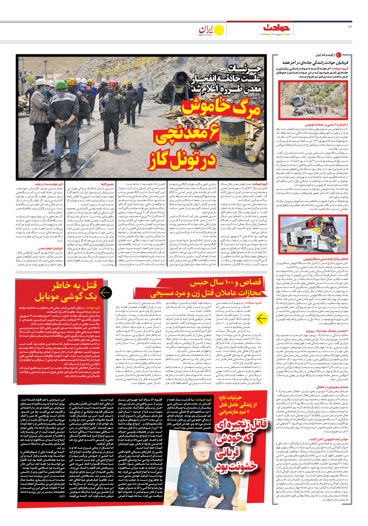 روزنامه ایران - شماره هشت هزار و دویست و هفتاد و پنج - ۱۸ شهریور ۱۴۰۲ - صفحه ۱۲