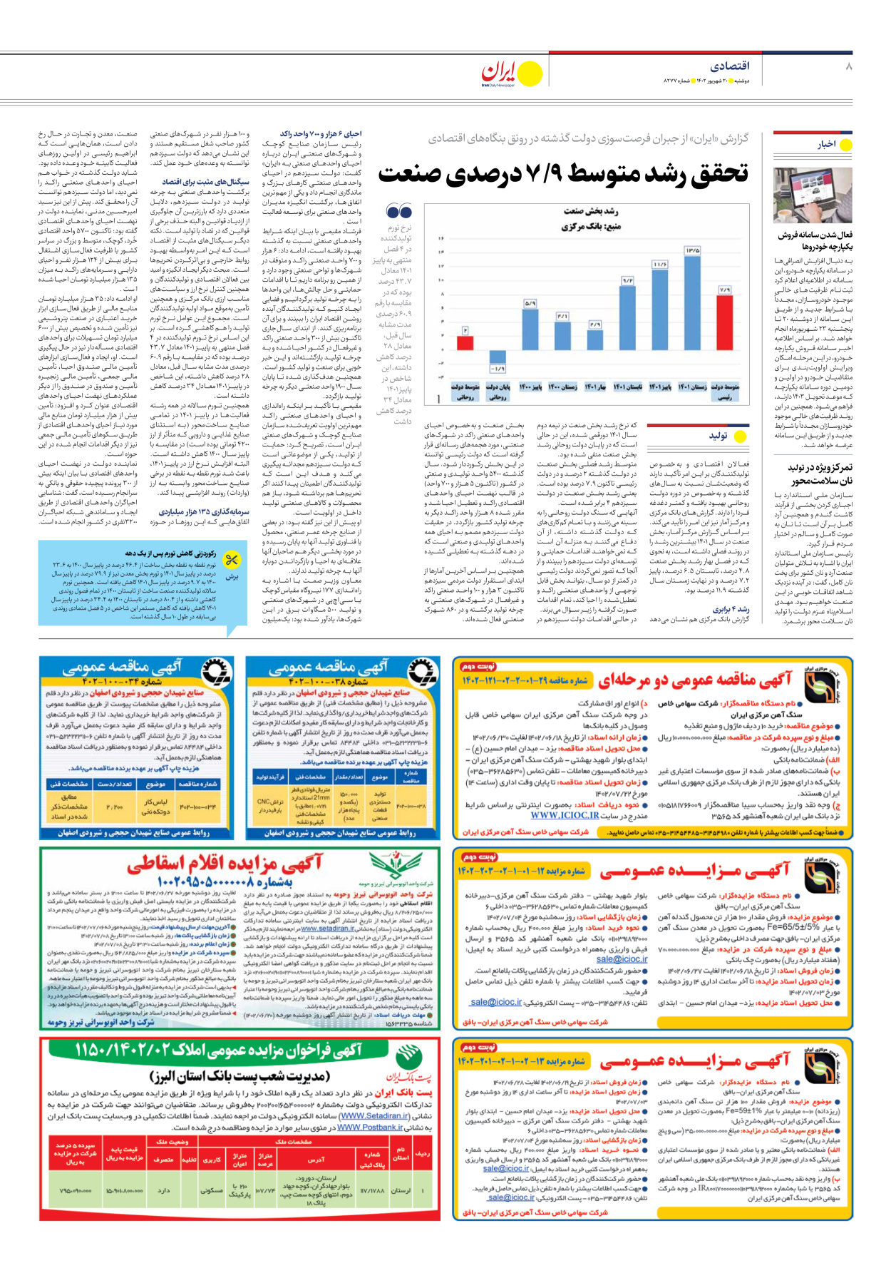 روزنامه ایران - شماره هشت هزار و دویست و هفتاد و هفت - ۲۰ شهریور ۱۴۰۲ - صفحه ۸