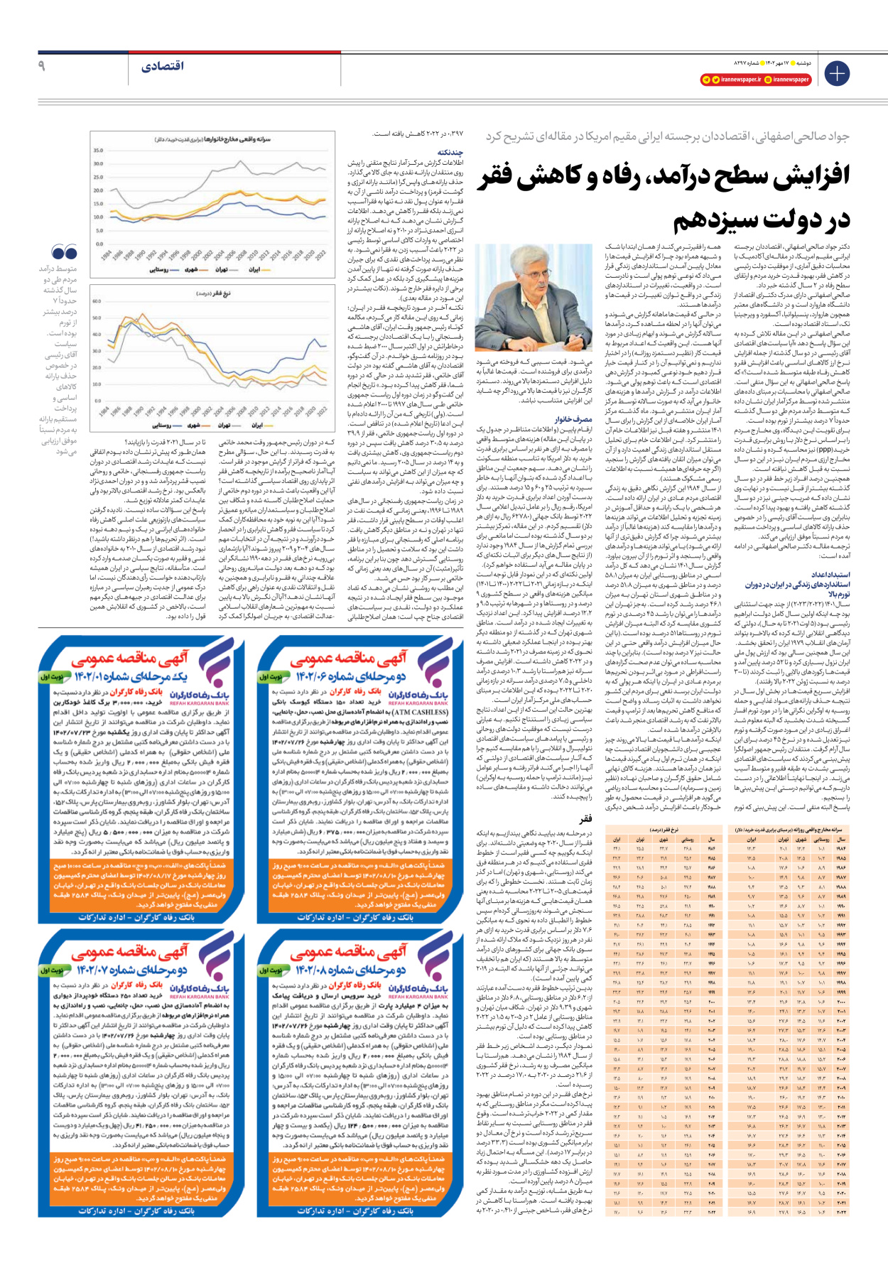 روزنامه ایران - شماره هشت هزار و دویست و نود و هفت - ۱۷ مهر ۱۴۰۲ - صفحه ۹