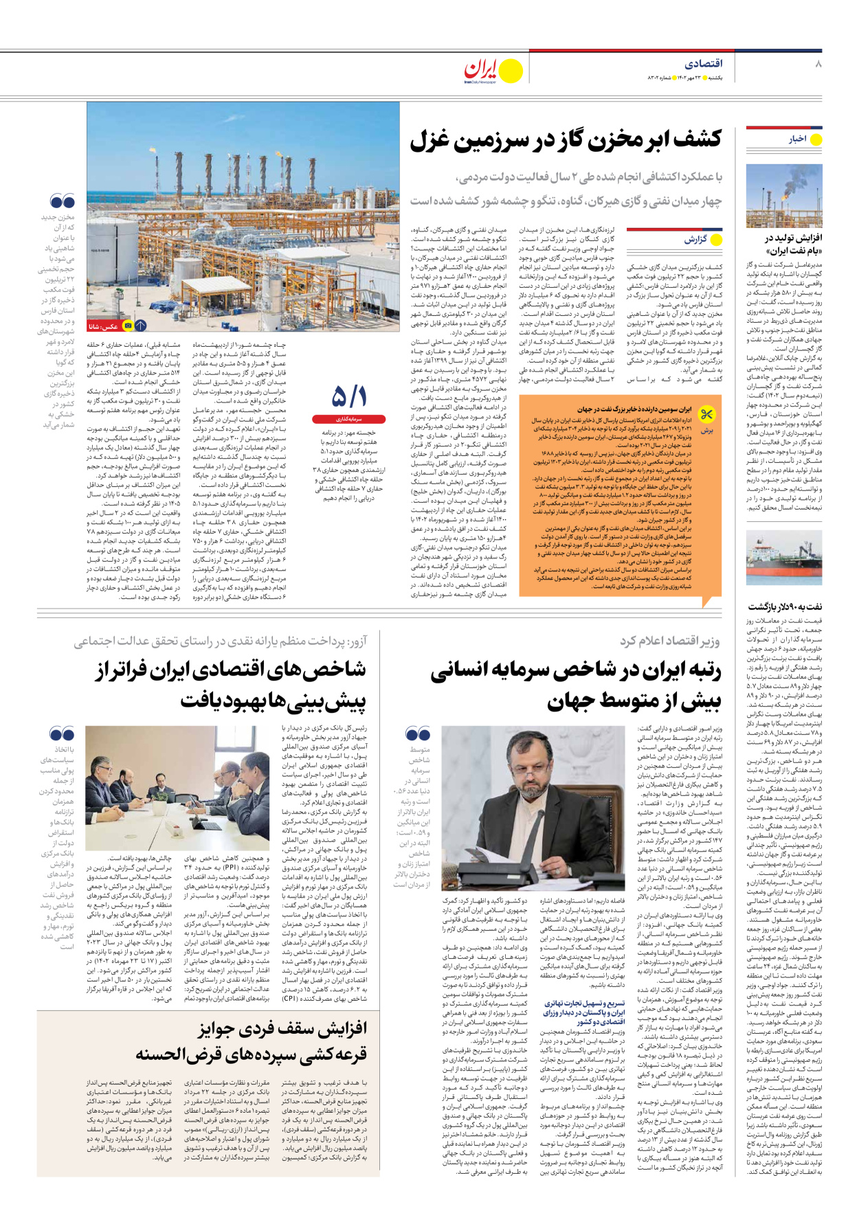 روزنامه ایران - شماره هشت هزار و سیصد و دو - ۲۳ مهر ۱۴۰۲ - صفحه ۸