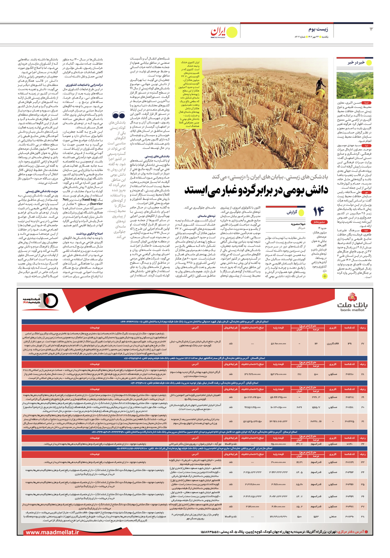 روزنامه ایران - شماره هشت هزار و سیصد و دو - ۲۳ مهر ۱۴۰۲ - صفحه ۱۲