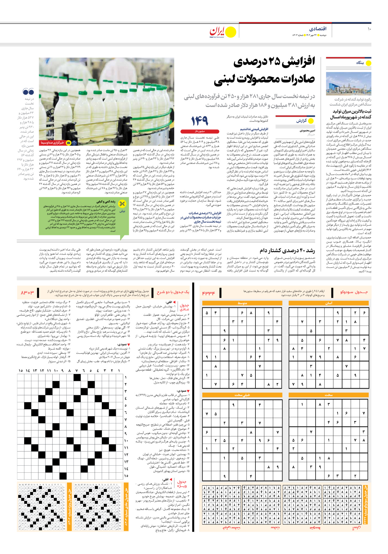 روزنامه ایران - شماره هشت هزار و سیصد و سه - ۲۴ مهر ۱۴۰۲ - صفحه ۱۰