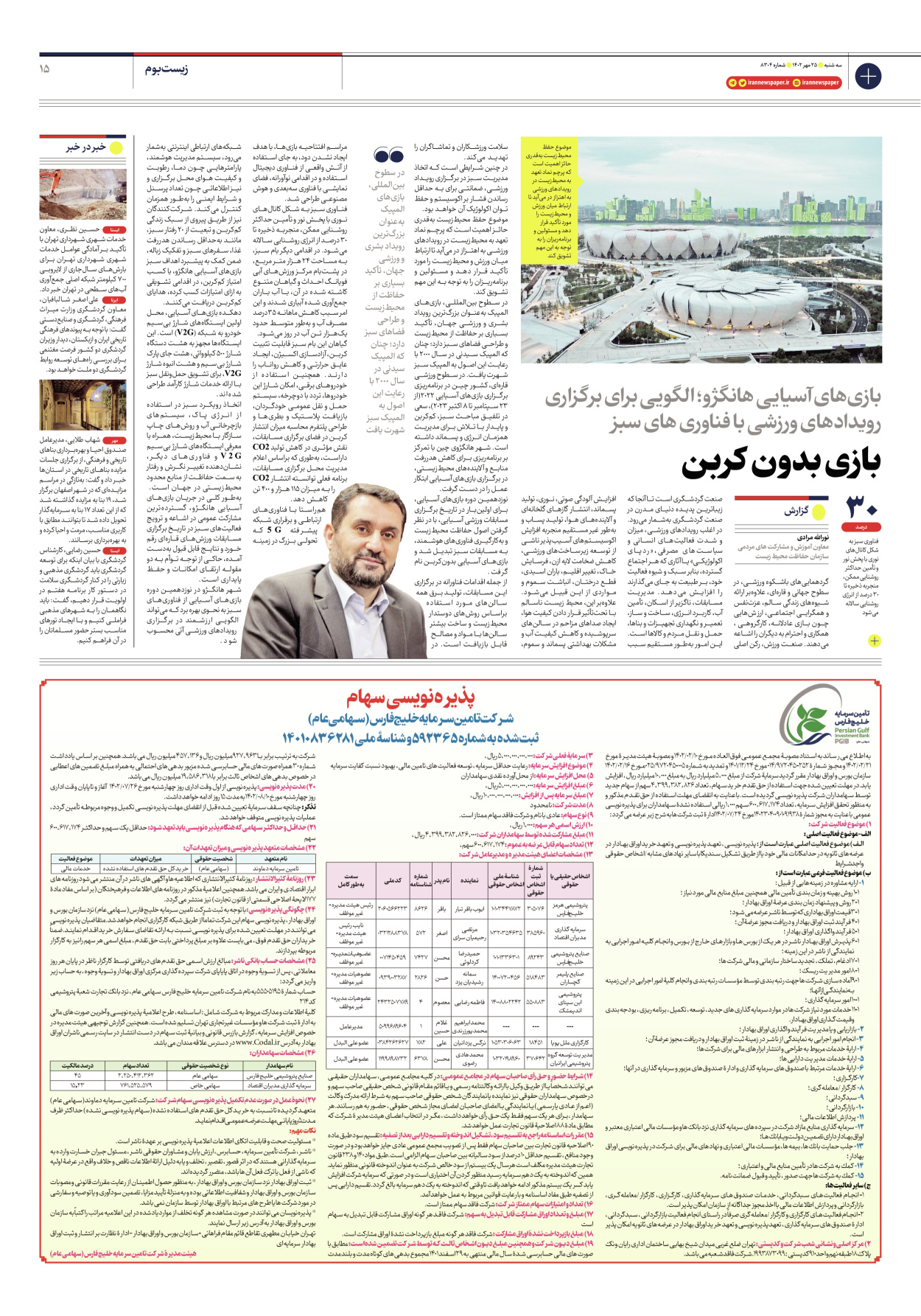 روزنامه ایران - شماره هشت هزار و سیصد و چهار - ۲۵ مهر ۱۴۰۲ - صفحه ۱۵