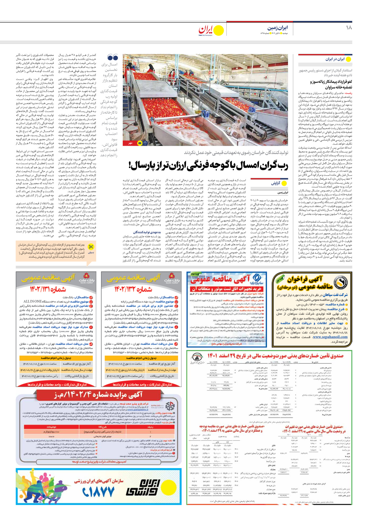 روزنامه ایران - شماره هشت هزار و سیصد و پانزده - ۰۸ آبان ۱۴۰۲ - صفحه ۱۸